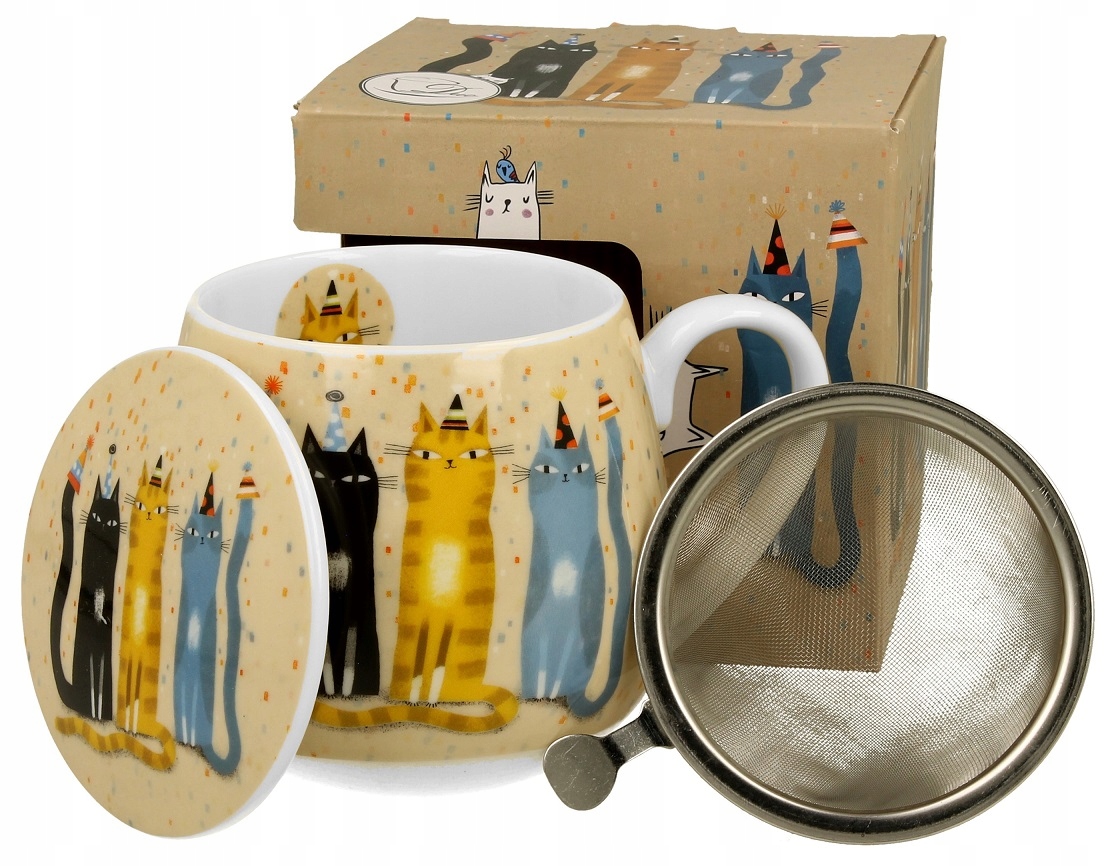 

Kubek Porcelanowy z zaparzaczem Koty Party 430ml