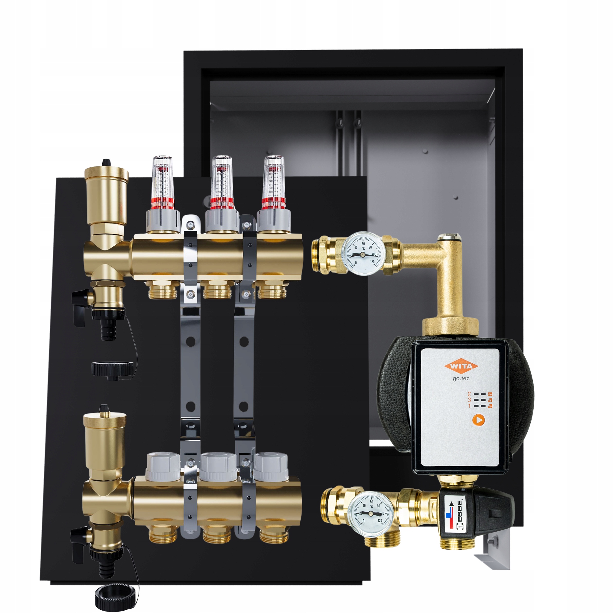 Rozdělovač pro podlahovou krytinu 3 okruhy s skupinou Wita podomítková skříňka