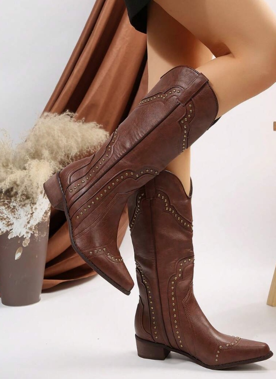 KOZAKI KOWBOJKI DAMSKIE BRĄZOWE Z DŻETAMI 38 1V9A Stan opakowania zastępcze