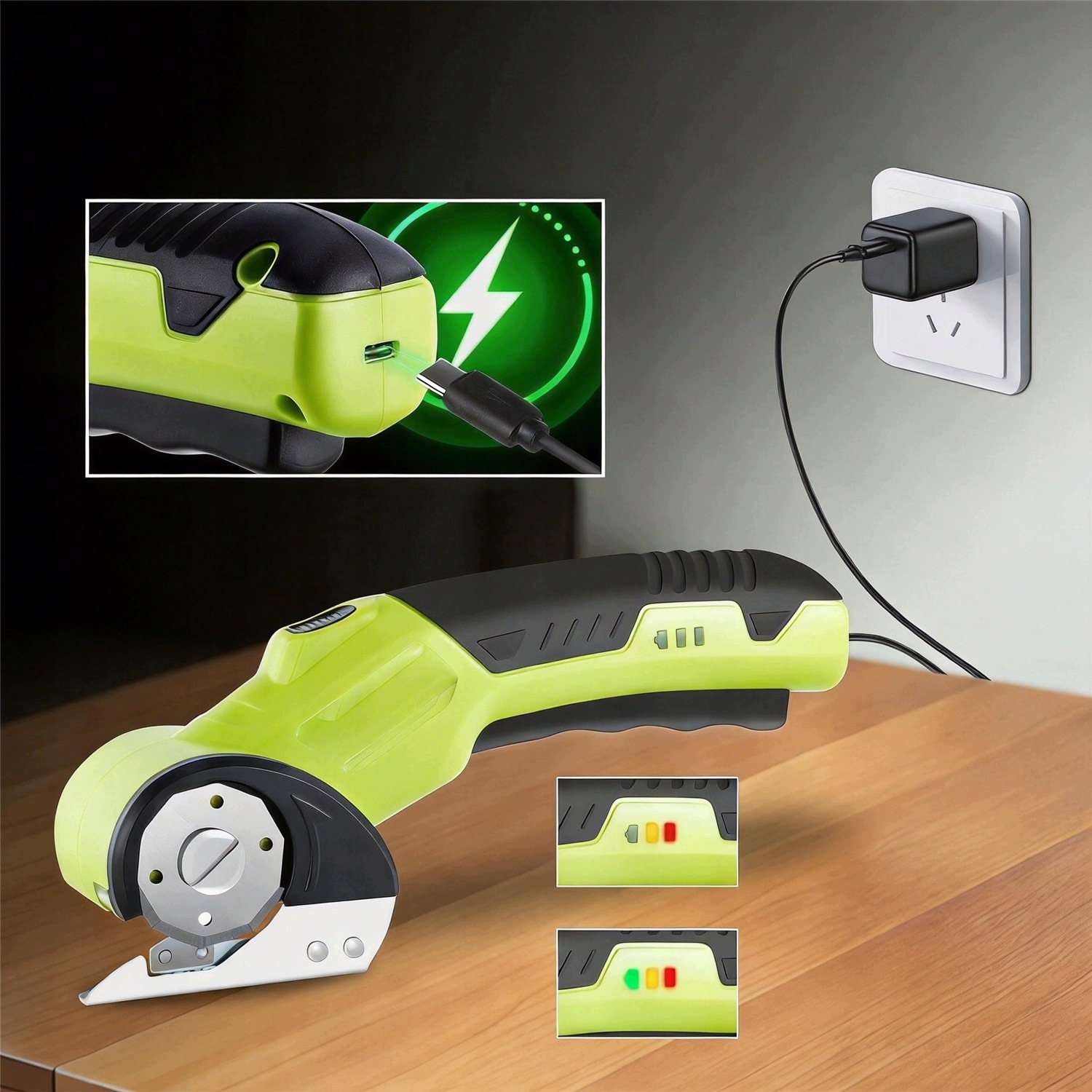 Audinių pjovimo mašina su LED ir USB 4,2 V 2000 mAh, 2 ašmenys – nuotrauka 12