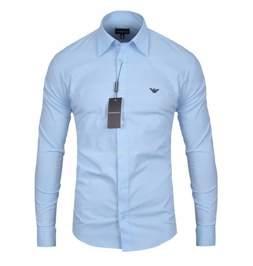 KOSZULA EMPORIO ARMANI SLIM FIT DOPASOWANA GŁADKA BŁĘKITNA