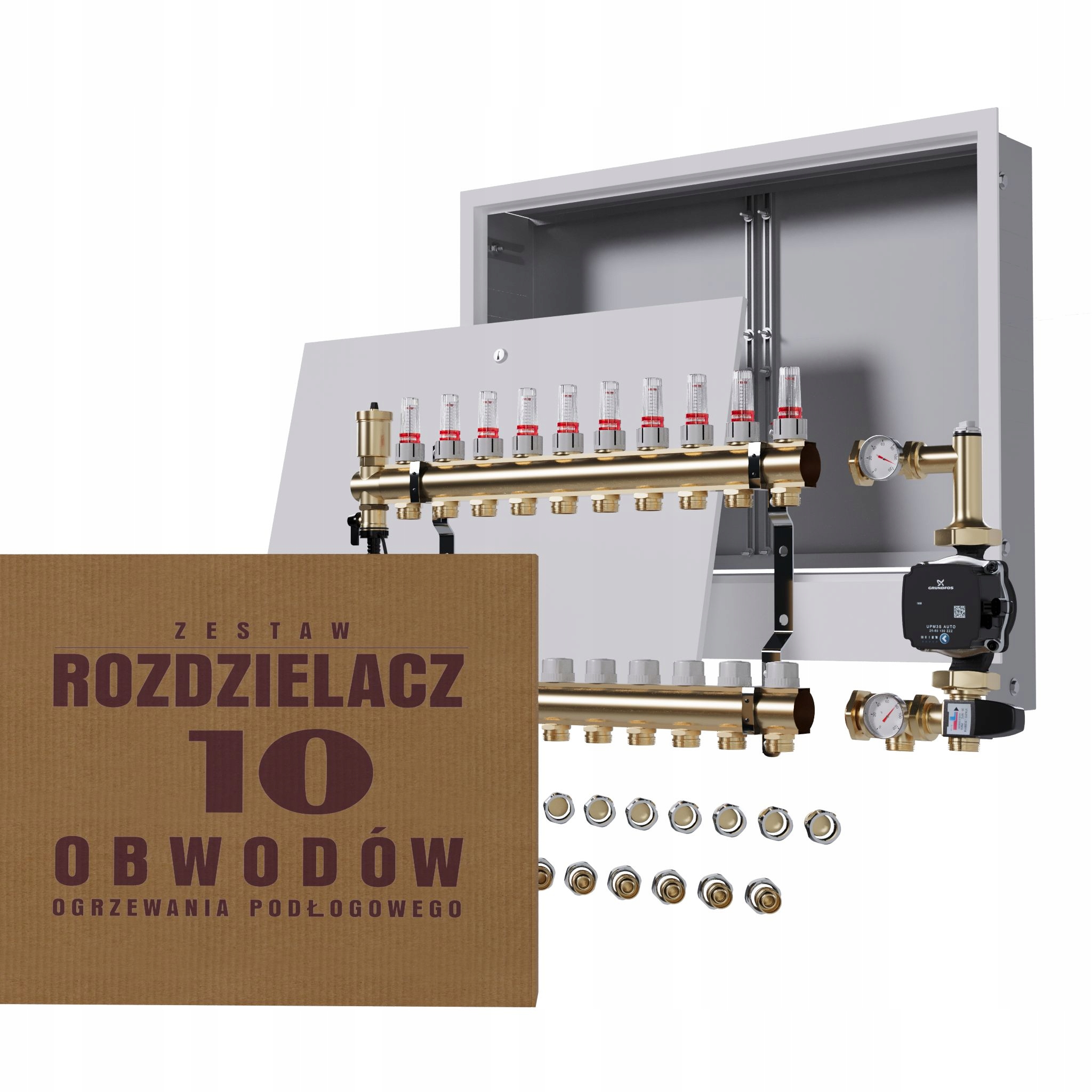 Rozdělovač pro podlahu 10 čerpadlo Grundfos podomítkový box Pex