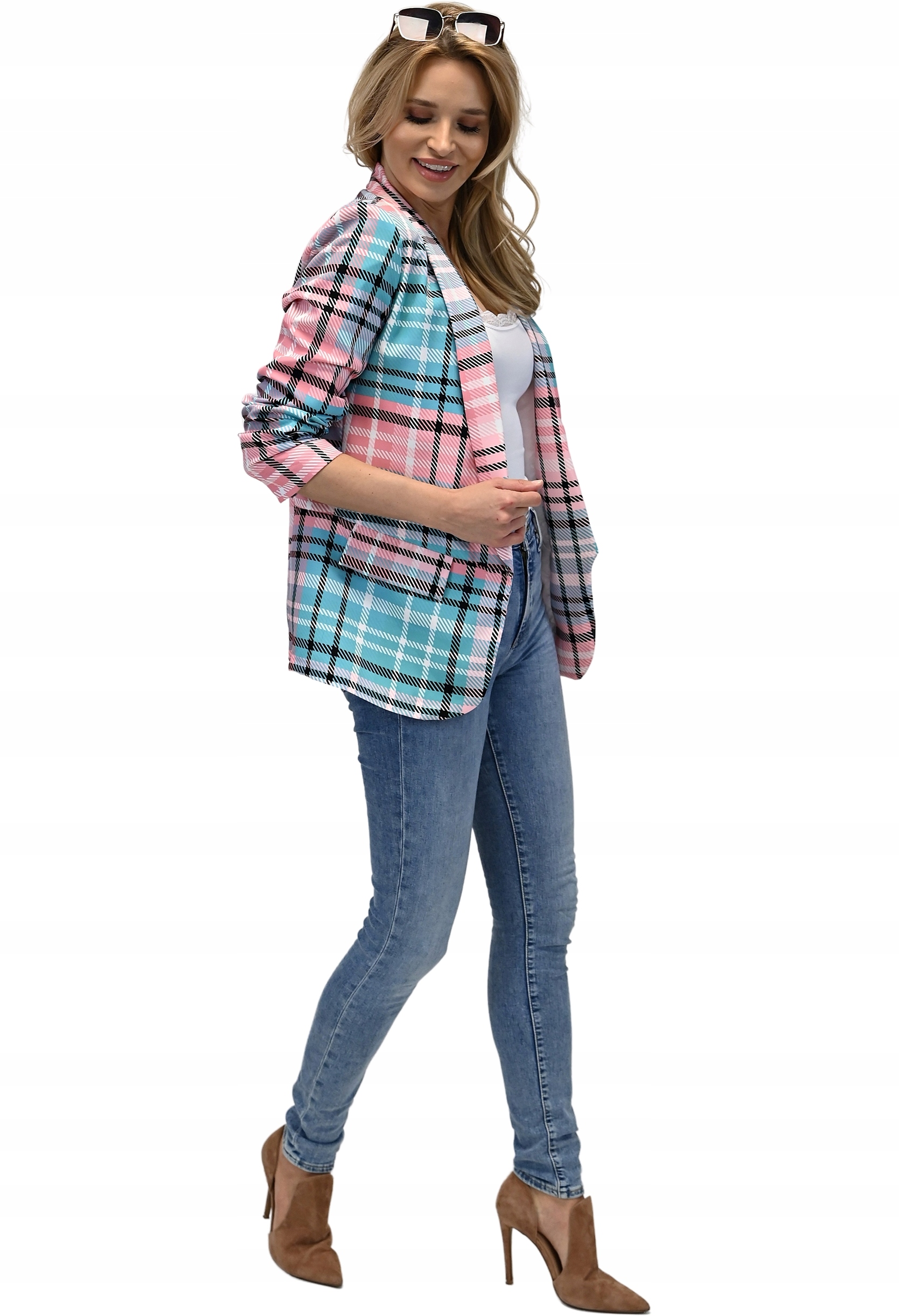 MARYNARKA damska żakiet drapowane rękawy L/40 wz7 Materiał dominujący poliester