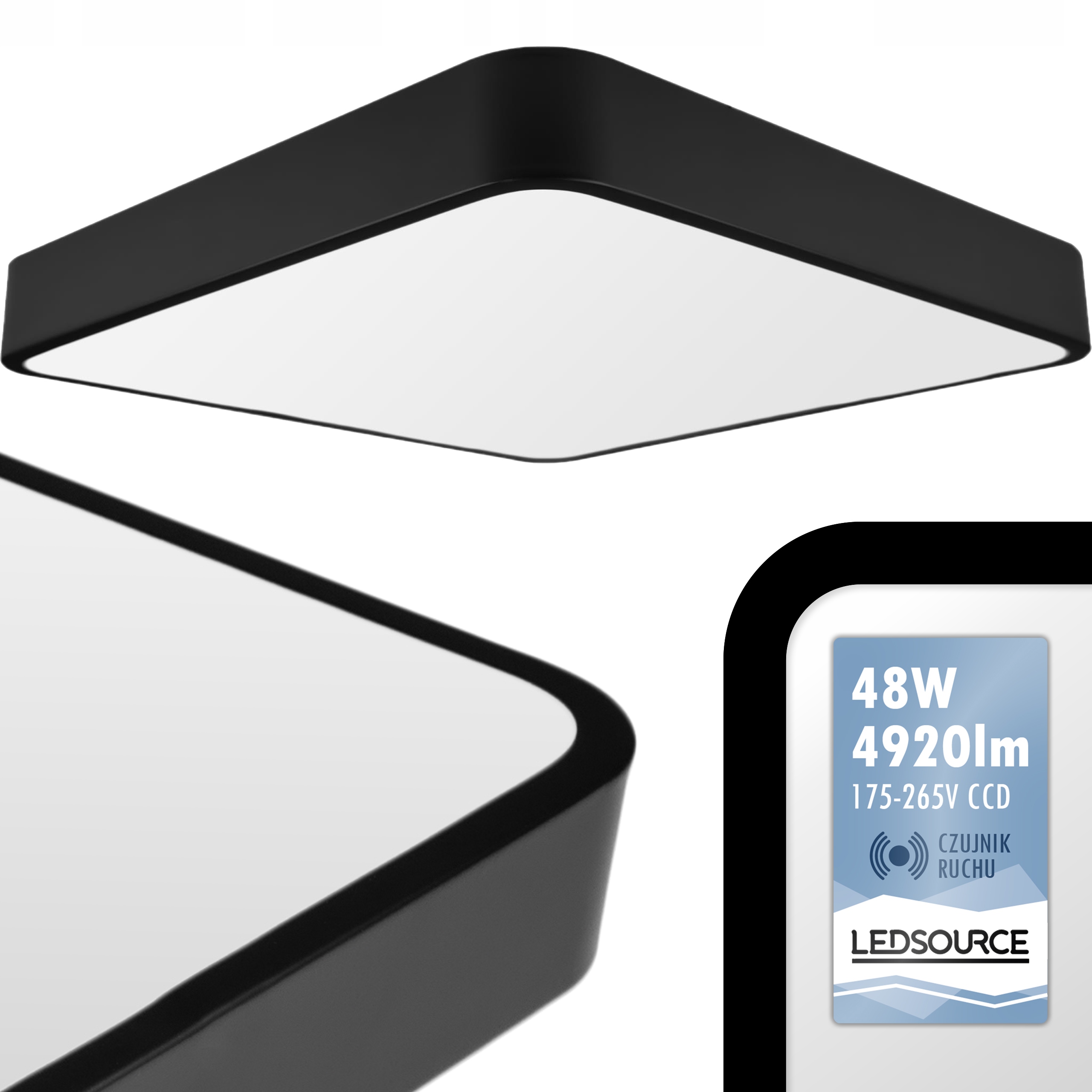 Lampa Sufitowa Led Plafon Natynkowy 48W 40CM Duży Duży Czujnik Ruchu