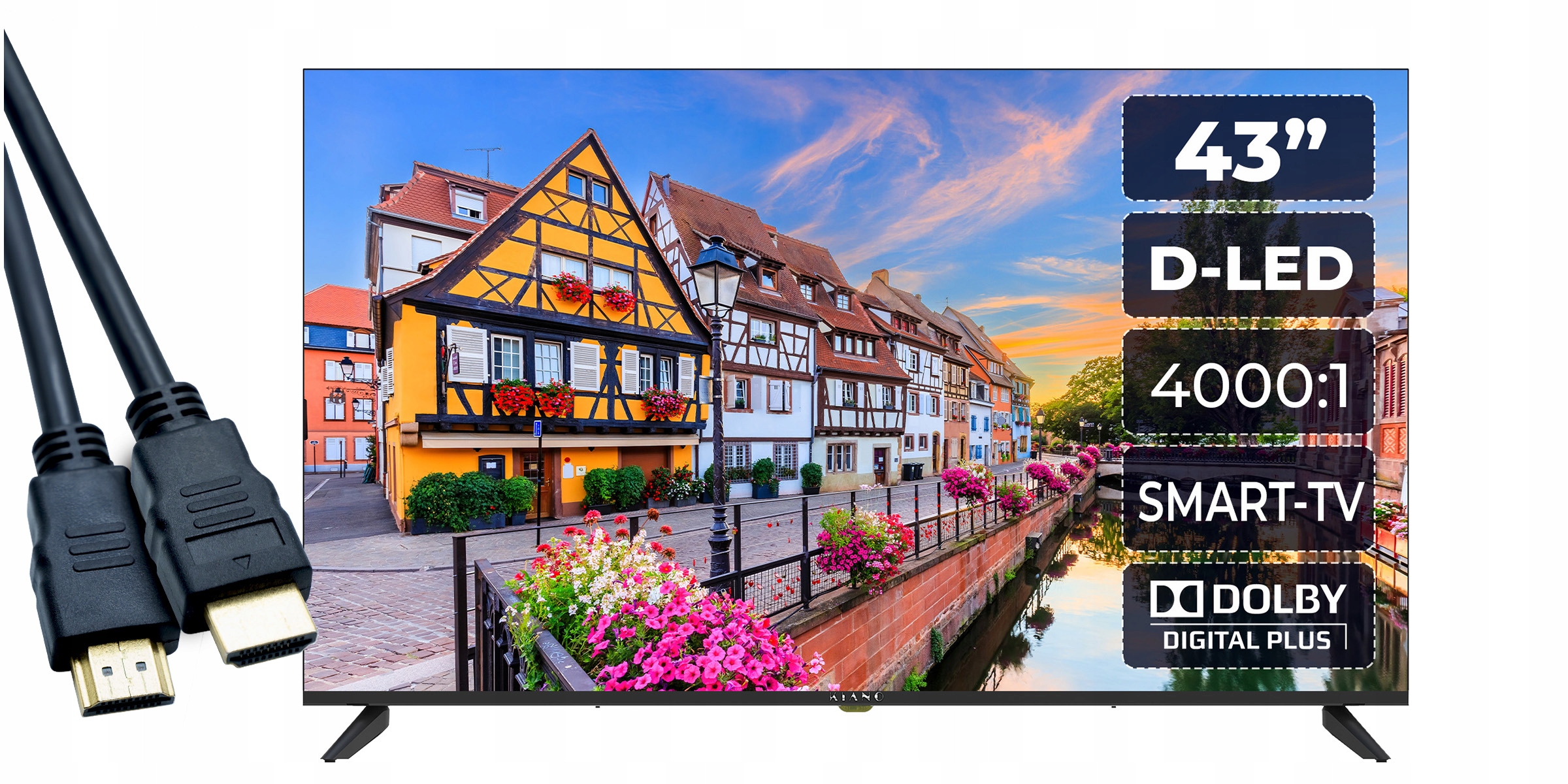 Kiano Elegance Led Tv 43" 4K Uhd Smart černý Pvr WiFi Hdmi kabel