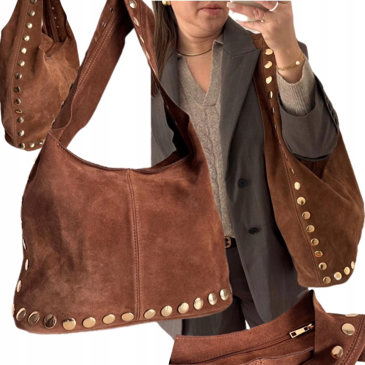 Dámská Kabelka Dárek Na Velikonoce Taška 100% Kožená Semišová Taška S Vakem Cvočky