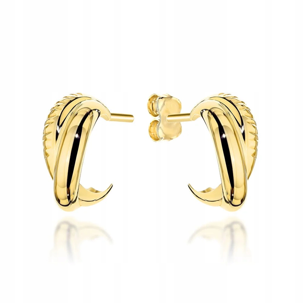 Náušnice zlaté 585 dvojitá půlkruhová fréza na tyči elegantní jako dárek