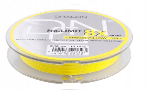 Plecionka No.limit 8- Splotowa Yellow Fluo Żółta 0.20m/150m Dragon