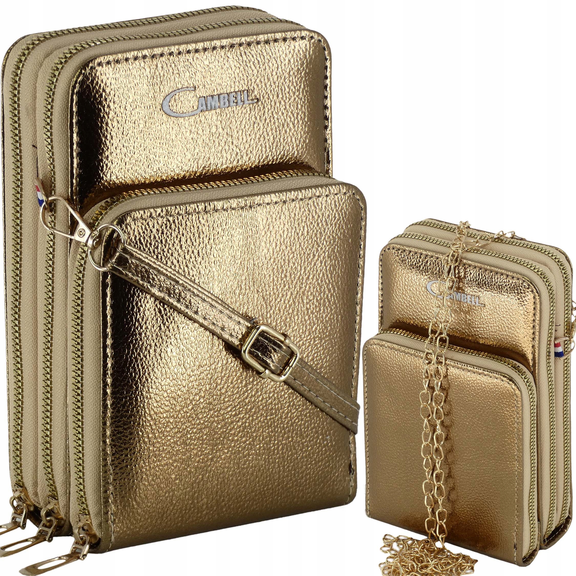 TOREBKA DAMSKA CAMBELL NA RAMIĘ SKÓRA EKOLOGICZNA ORGANIZER BAG ZŁOTA