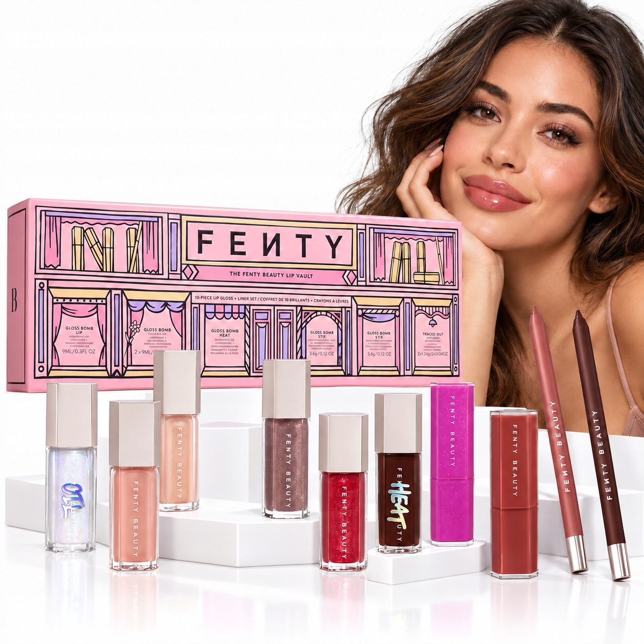 Fenty Beauty Zestaw Kosmetyków 10w1 Gloss Bomb Błyszczyk Konturówki