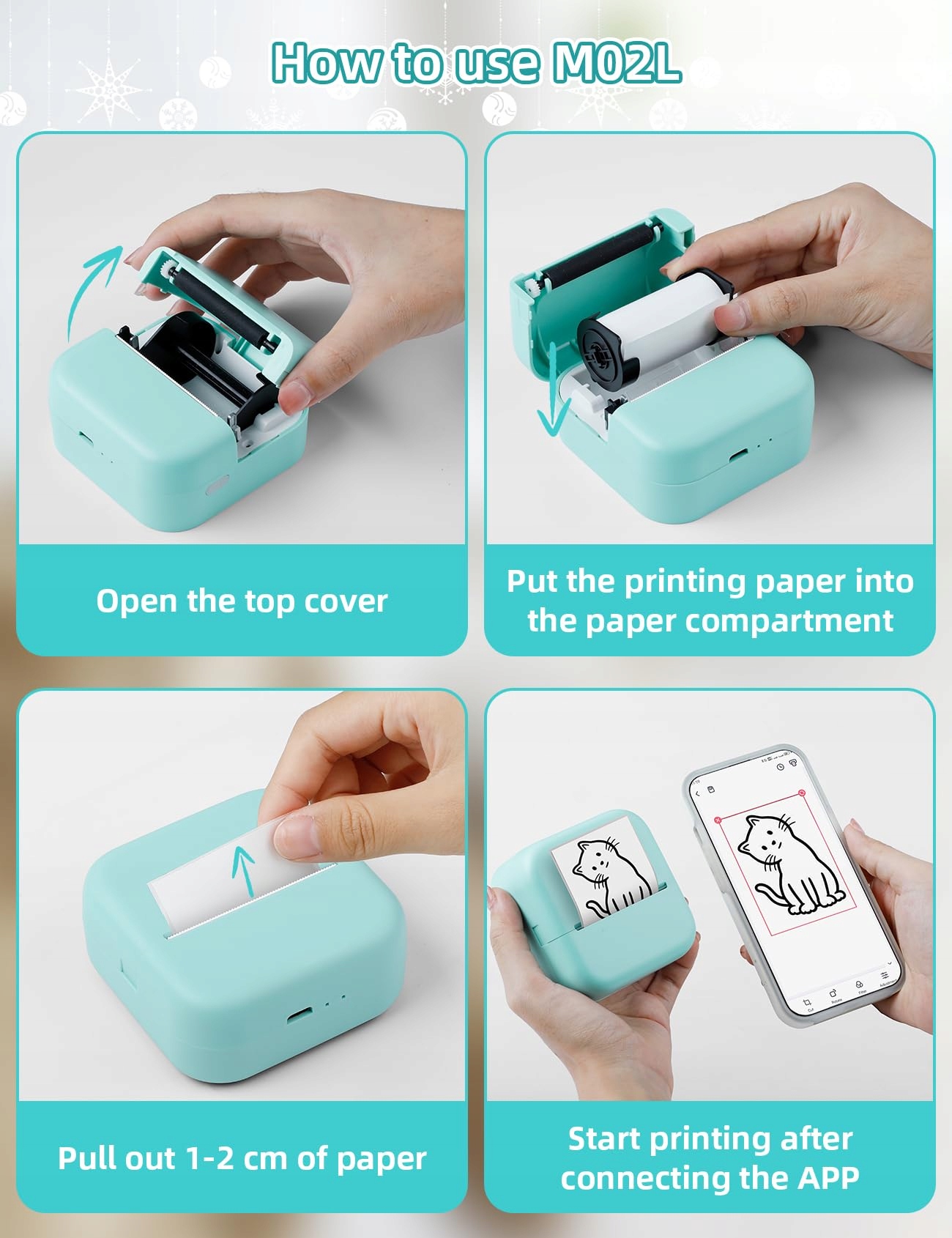 MEMOKING Mini Drukarka Bluetooth Termiczna Do Zdjęć i Notatek Zielona — miniatura 9