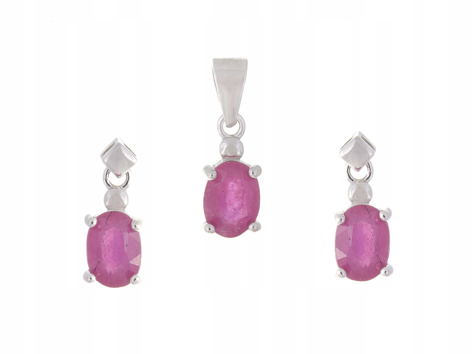 Stříbrný Rhodiovaný Komplet Rubín Přírodní Dárek