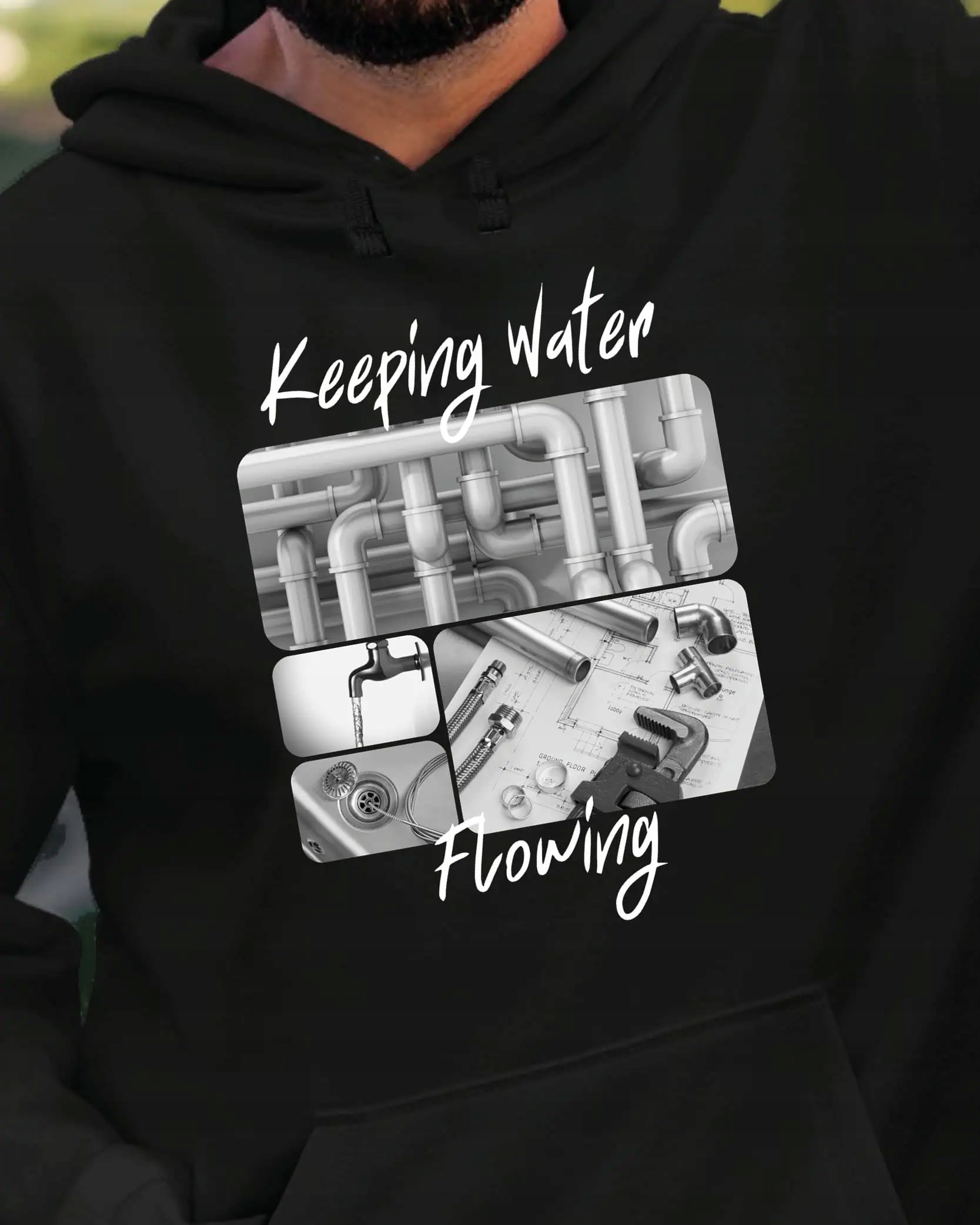 Mikina s kapucí Dárek pro instalatéra Umělecká koláž Černá XL