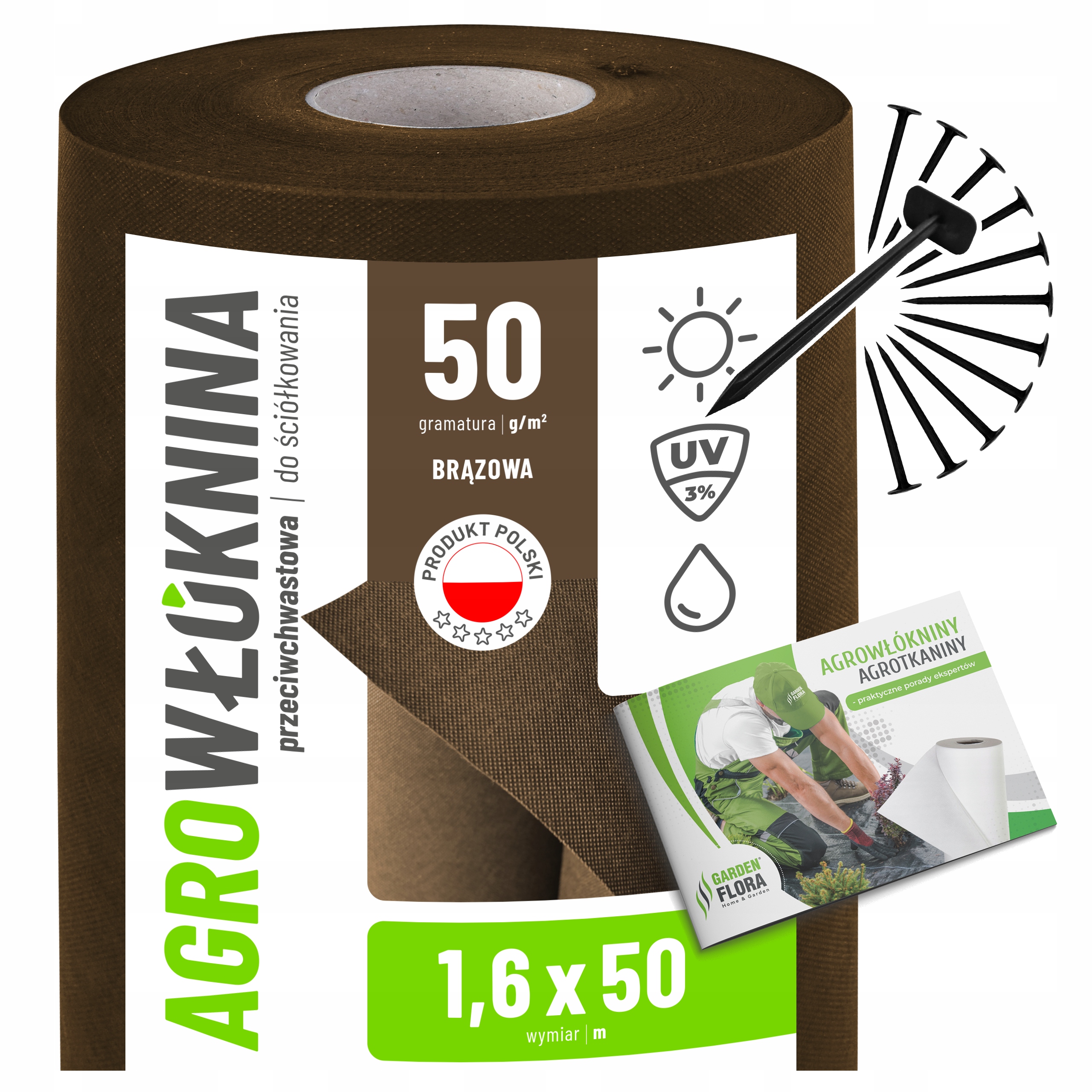 Agrotextilie na Plevel Antiplevelová podložka 50g agro Uv+ 1,6x50m špendlíky