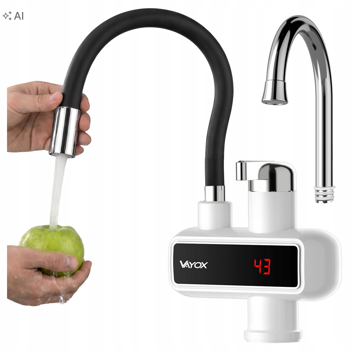 Elektrický Průtokový Ohřívač Vody, Ohebný Výtok 3000 W, Černý Vayox