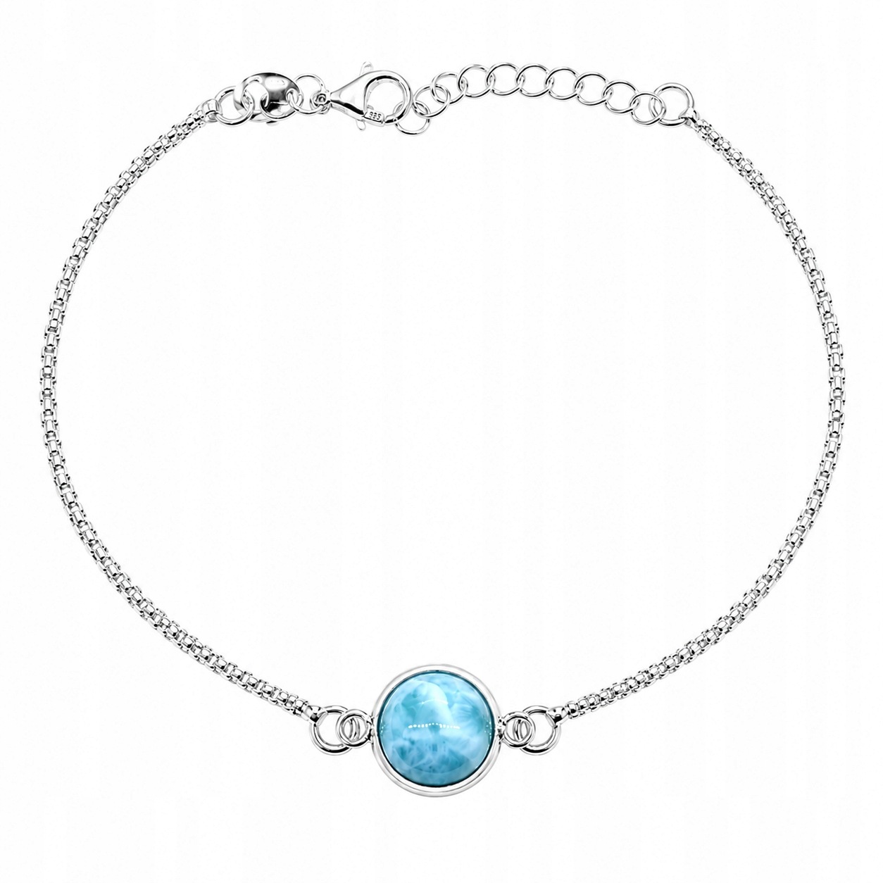 Larimar přírodní náramek stříbro 925, šperky s modrým kamenem