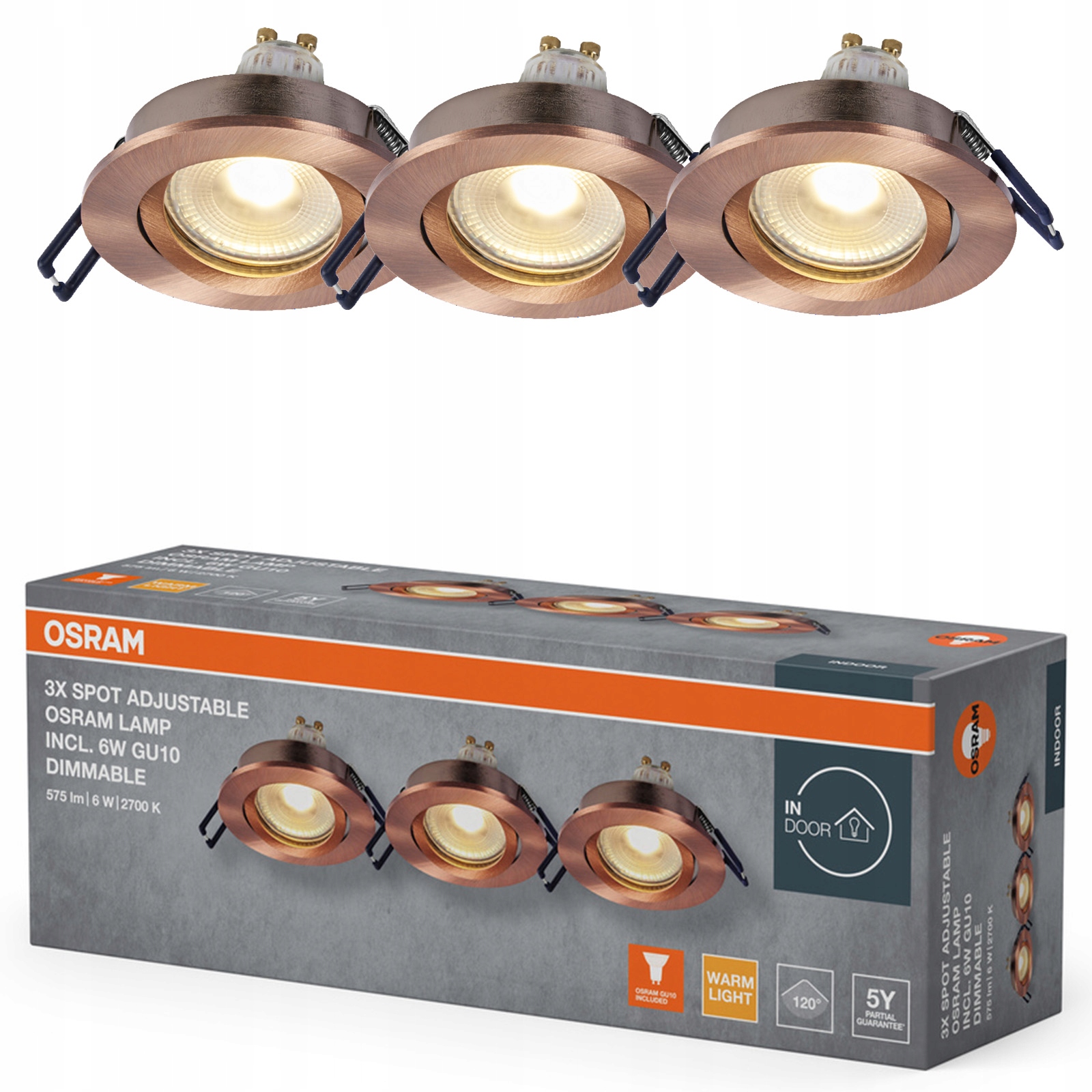 3x Oczka Sufitowe Oprawa Sufitowa Led GU10 6W 2700K Ściemnialna Osram