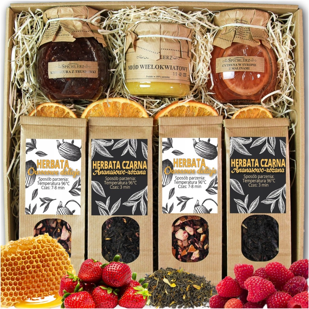 Kosz Prezentowy Zestaw Herbat Box Miód Konfitura Cytryna