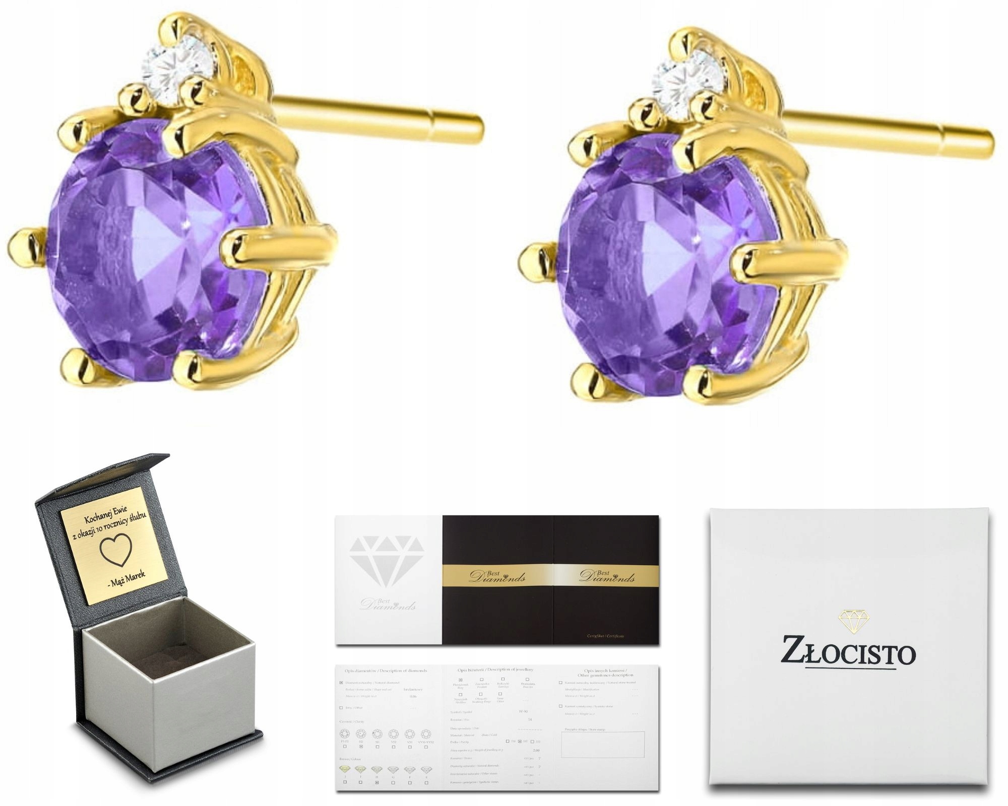 Náušnice S Přírodním Ametystem A Diamanty Ryzost 585