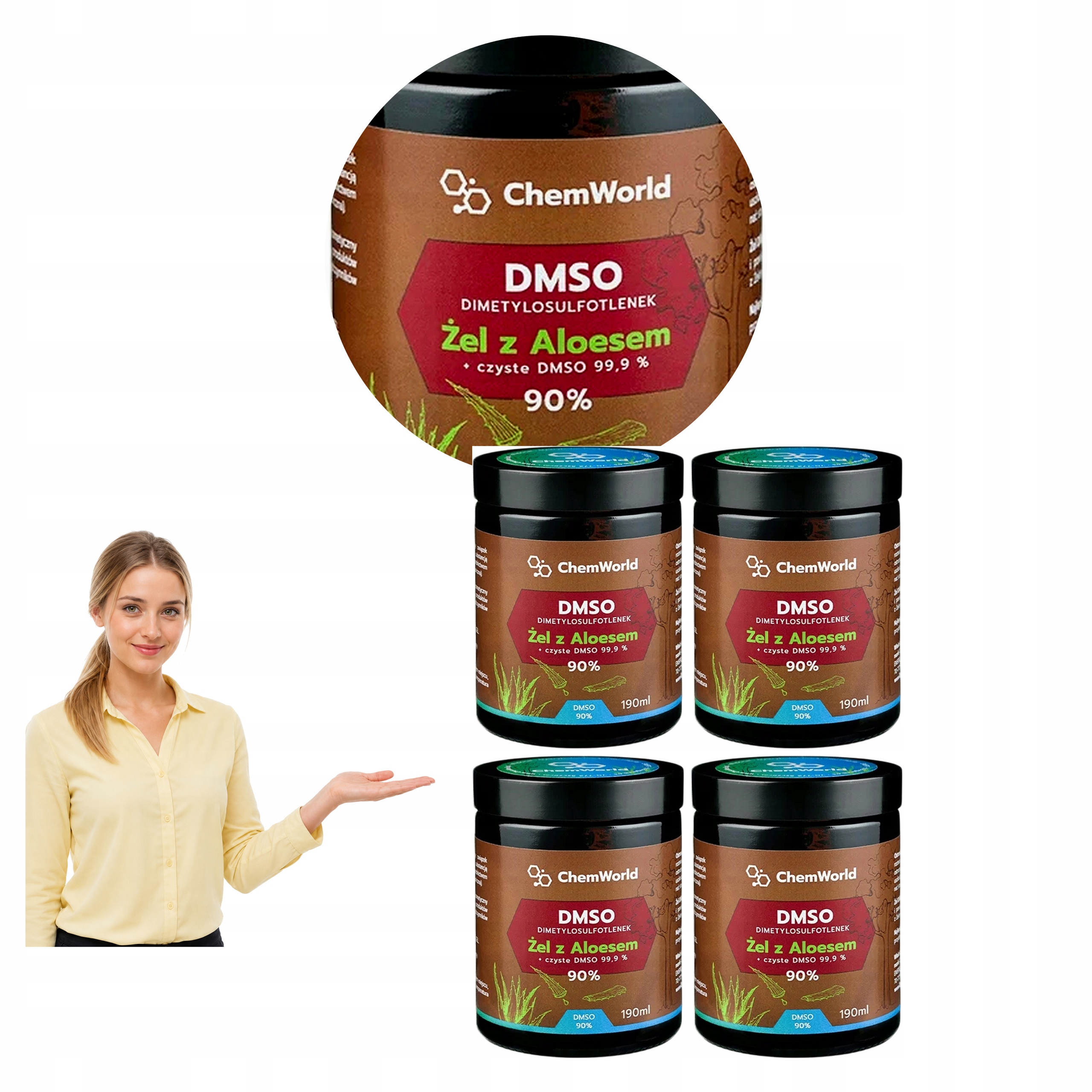 4x Chemworld Żel Dmso 90% z Aloesem Dimetylosulfotlenek Aloe Vera 190 ml