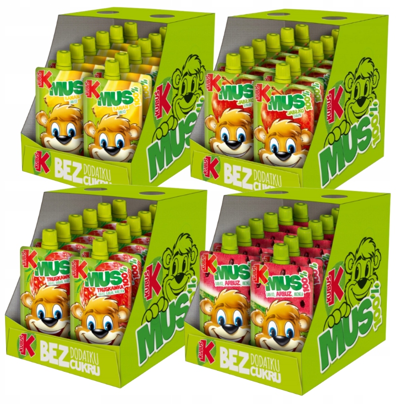 Kubuś 100% Mus dla Dzieci Zestaw Mix Smaków Jabłko Banan Truskawka Arbuz