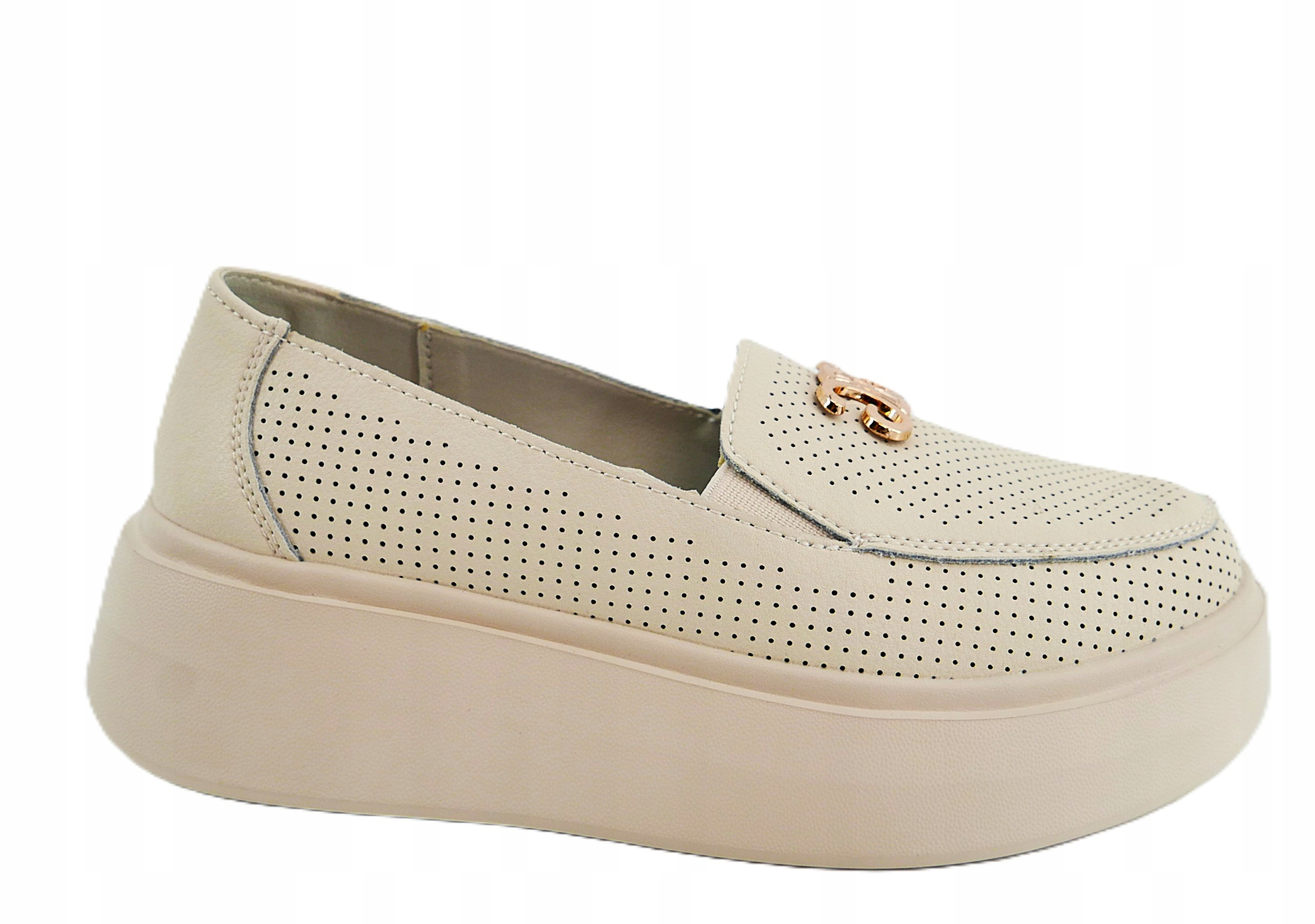 Goodin Lehké Béžové Ažurové Dámské Mokasíny 100% Přírodní Kůže R39