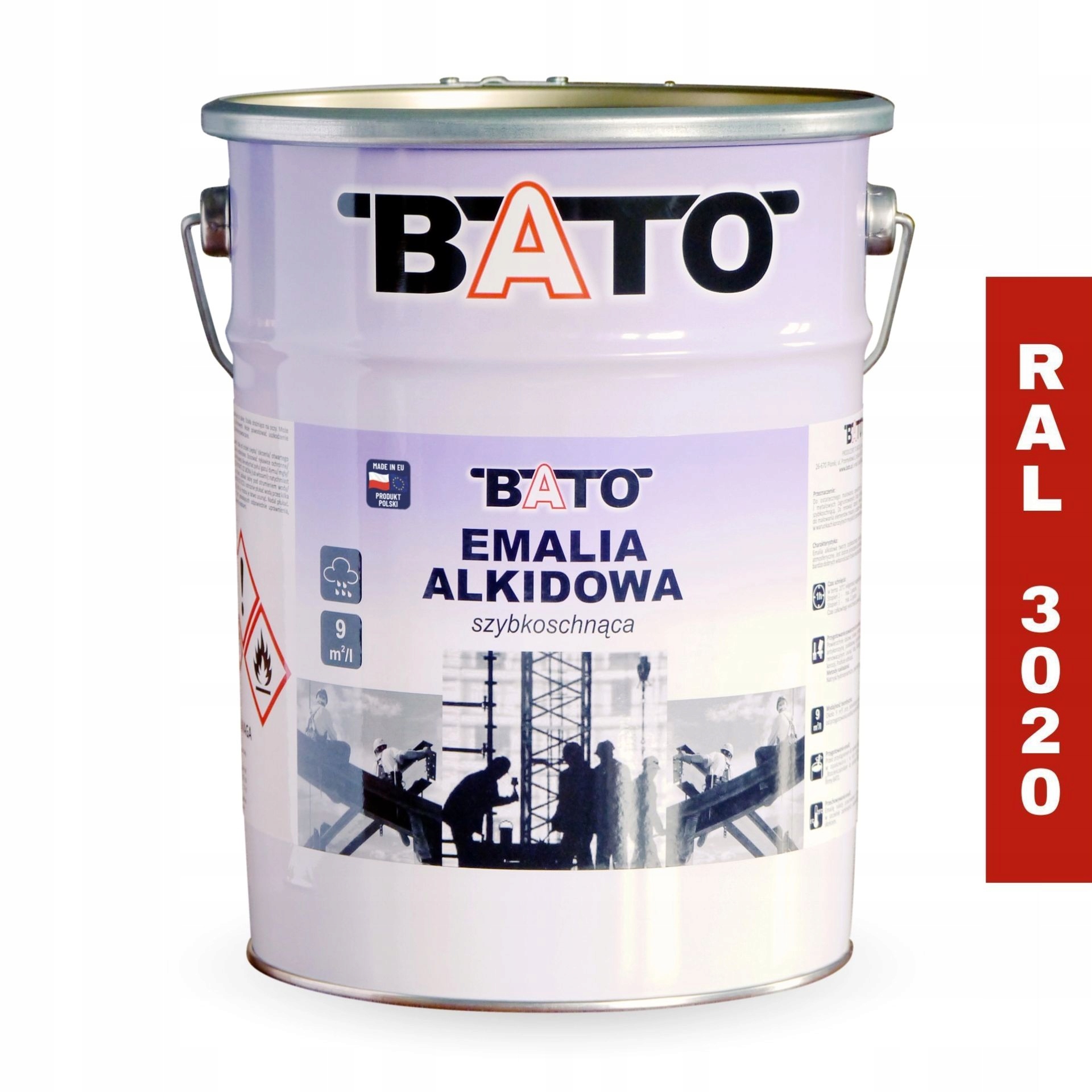 Alkydová smaltovaná barva na kov Bato Ral 3020 rychleschnoucí 5L Červená