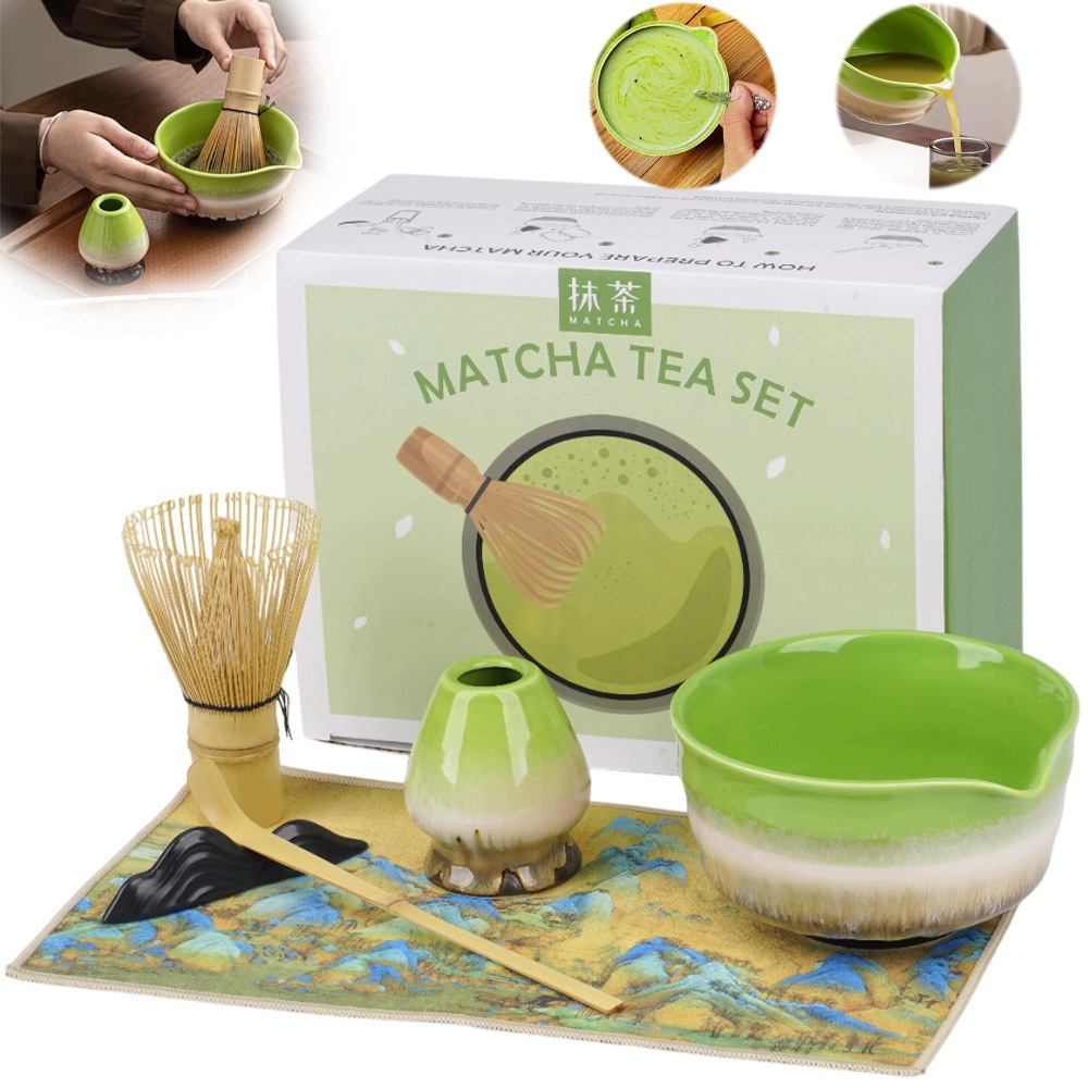 Bambusová Sada Na Čaj Matcha 6V1 S Prémiovou Miskou Na Matchu A Metlou
