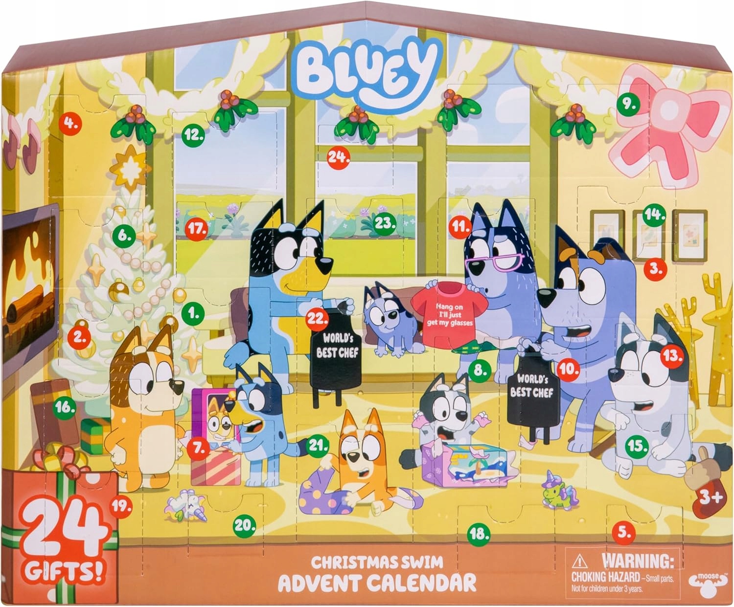 Адвент-календарь Bluey Christmas Swim, 2 фигурки, 19 аксессуаров и наклейки, от 3 лет