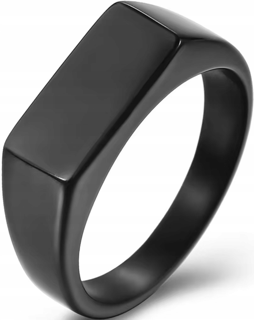 Moderní Klasický Sygnet Černý Ocel Ušlechtilá Minimalistický