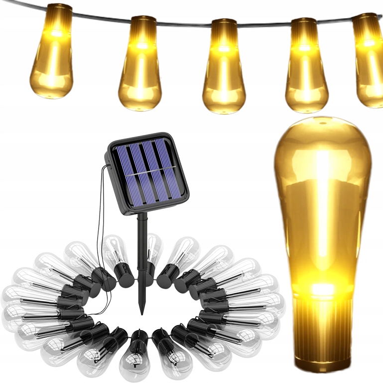 LAMPKI LED SOLARNA GIRLANDA OGRODOWA WISZĄCA 5,2M ŚWIATEŁKA OZDOBY OGRODOWE