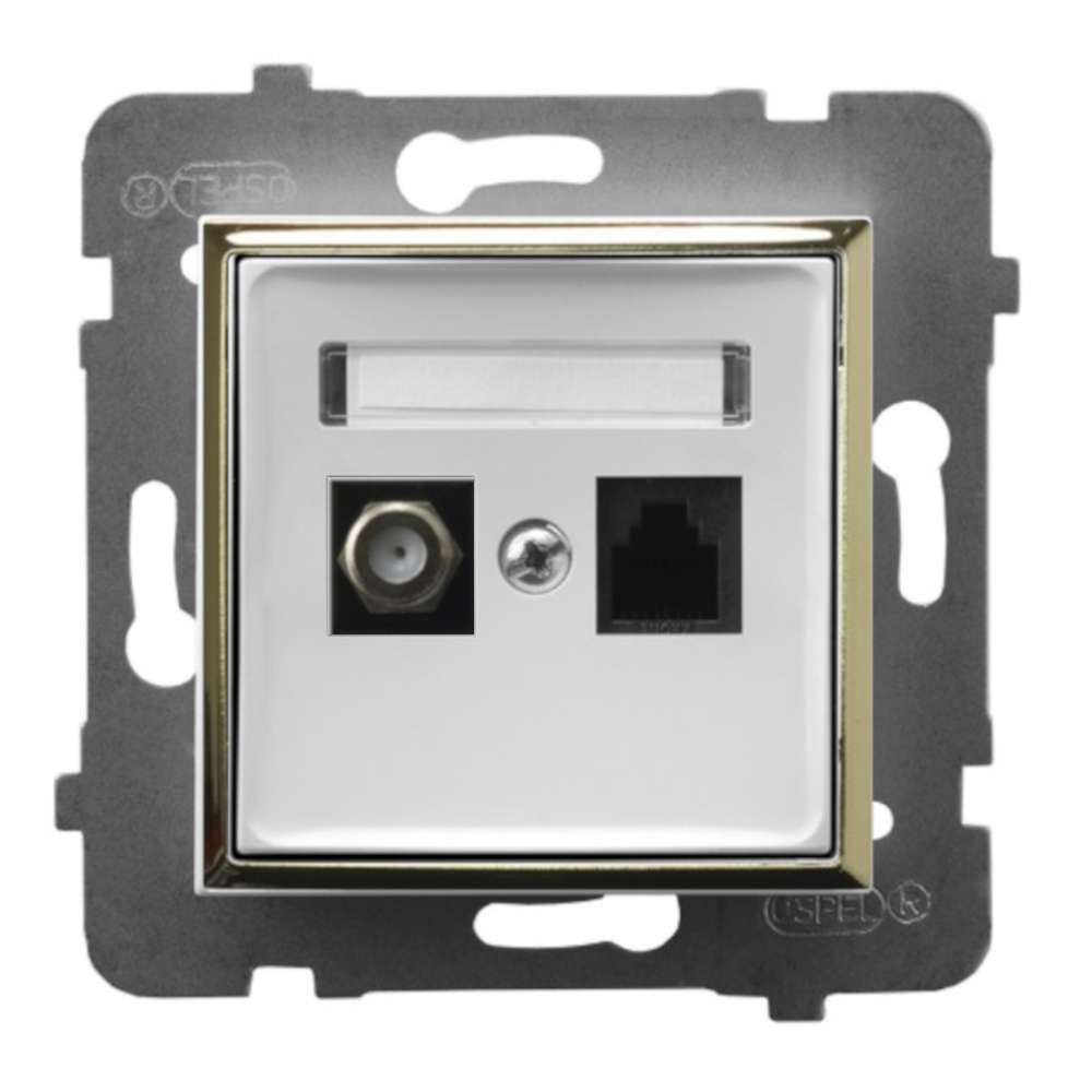 Gniazdo RJ45/TV(F) bez ramki Aria Biały/Złoto