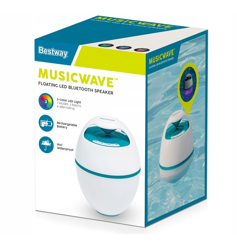 Głoścnik LED Pływający MUSIC WAVE z Bluetooth Światło LED Do Basenu IP67 Marka Bestway