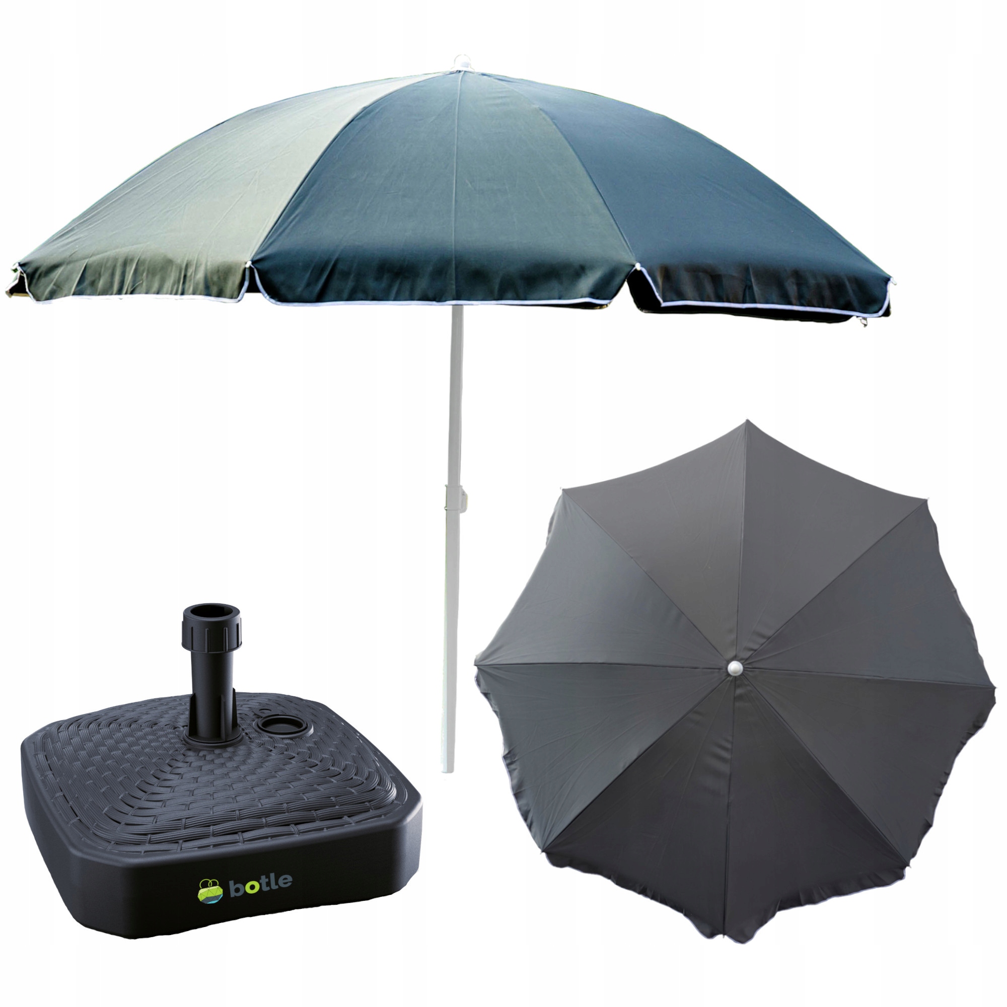 Parasol ogrodowy plażowy 240cm duży łamany z podstawą stojak kwadrat zestaw