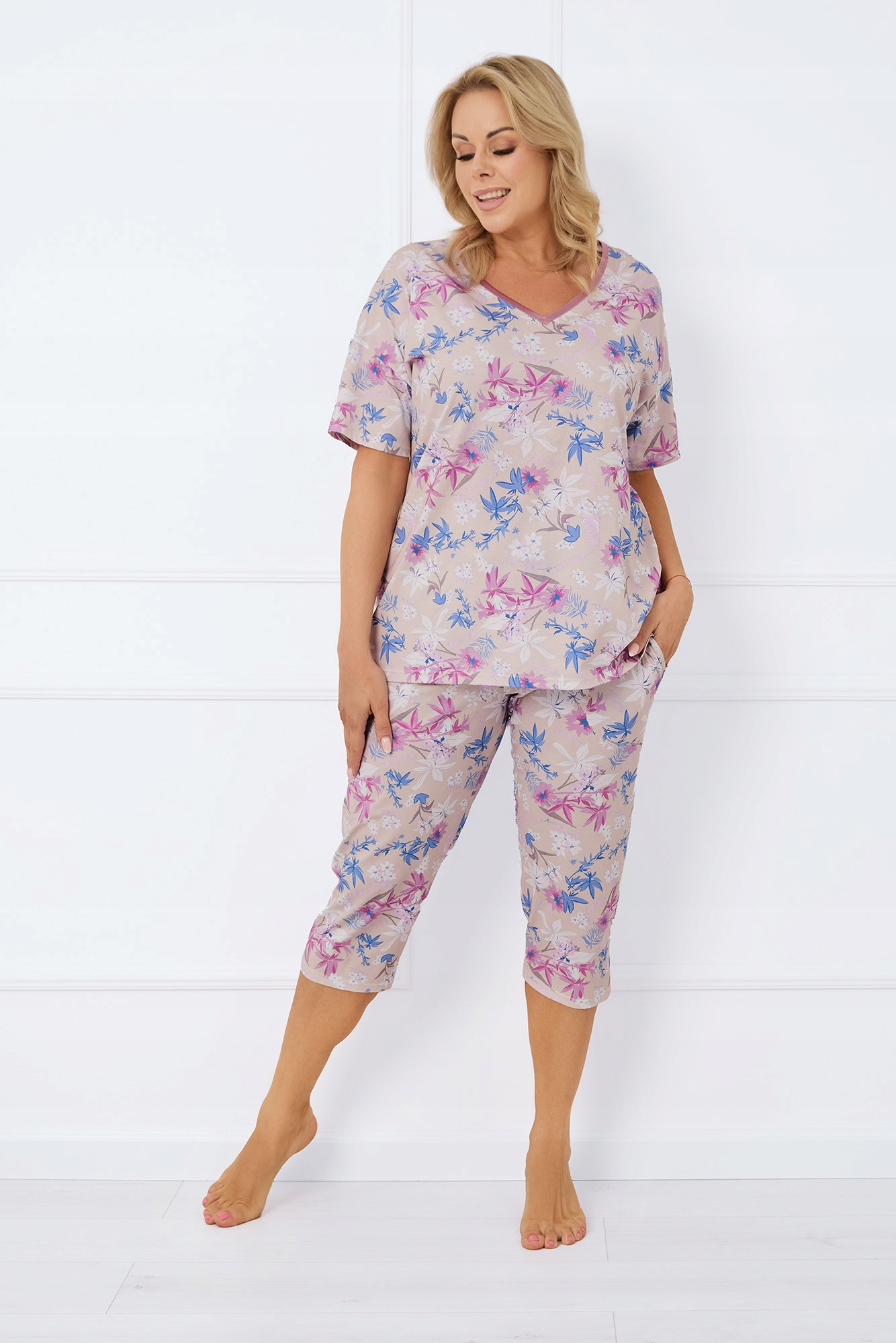 Dámské pyžamo s krátkým rukávem, 3/4 kalhoty Genua XXXL Italian Fashion