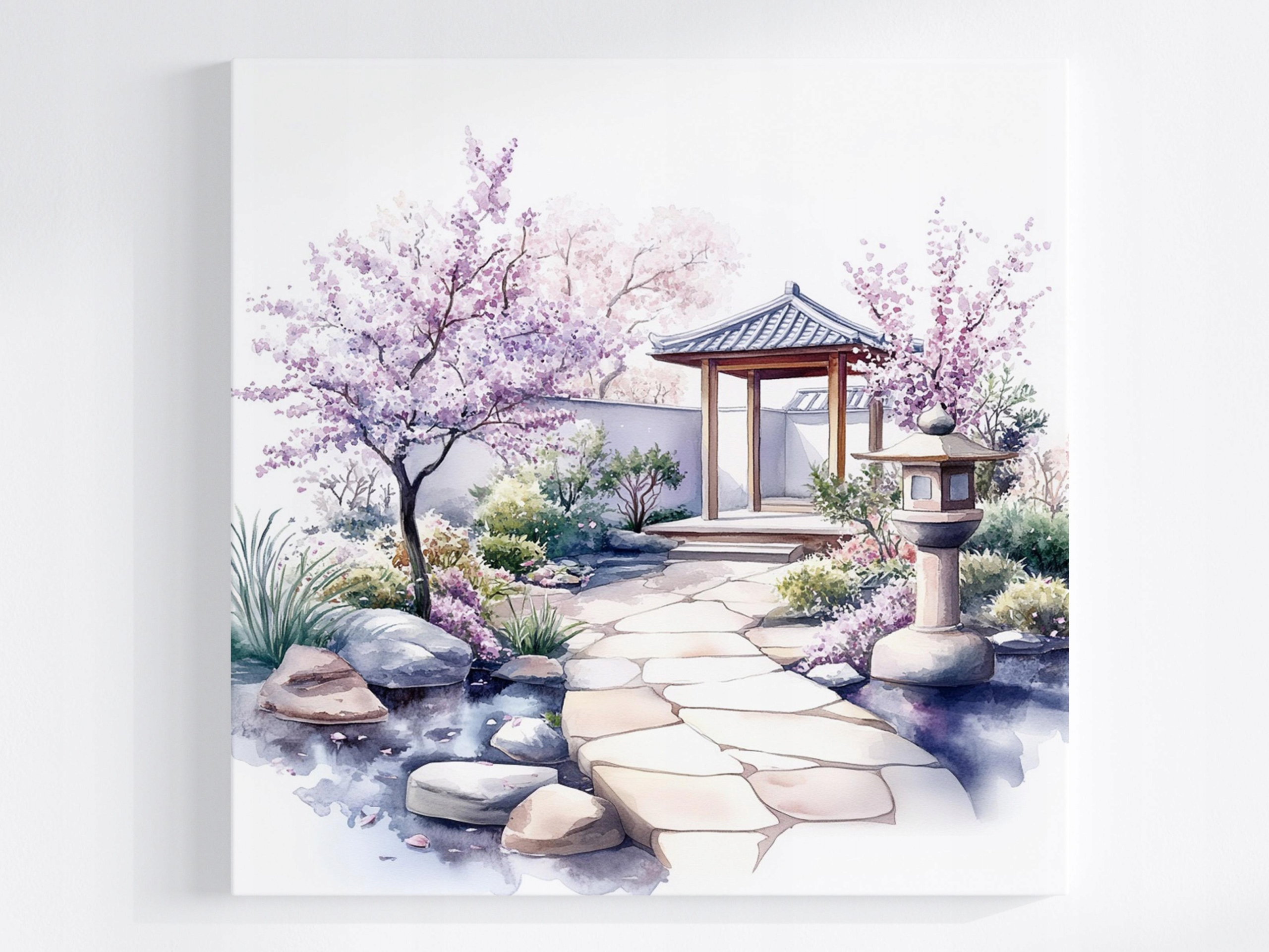 Obraz Na Plátně Canvas Akvarel Japonsko Zahrada Višeň Sakura Květiny 80x80