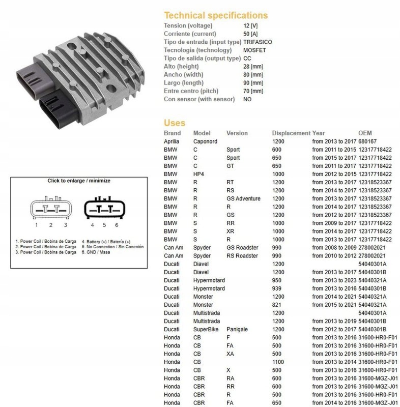Regulátor Napätia Aprilia; Bmw; Can Am; Ducati; Honda; Kawasaki; Suzuki
