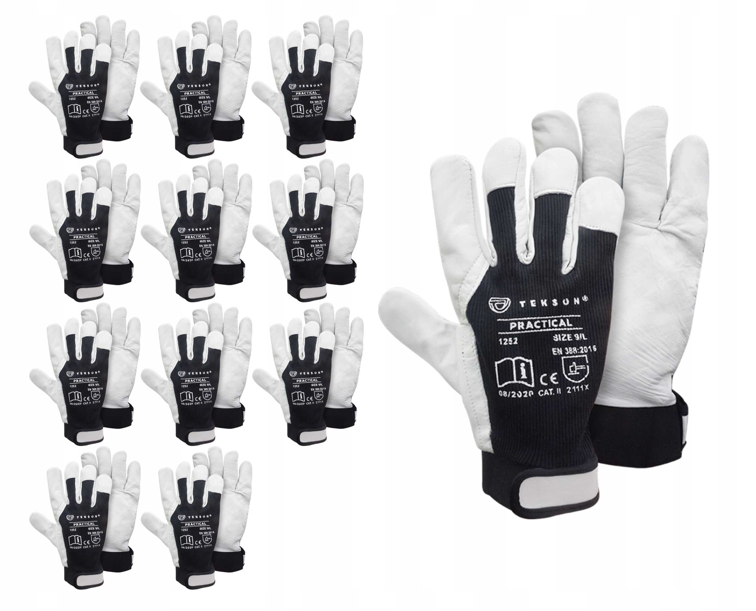Ochranné rukavice Tekson Practical 1252 Kozí kůže se suchým zipem, velikost 9 12 Pa