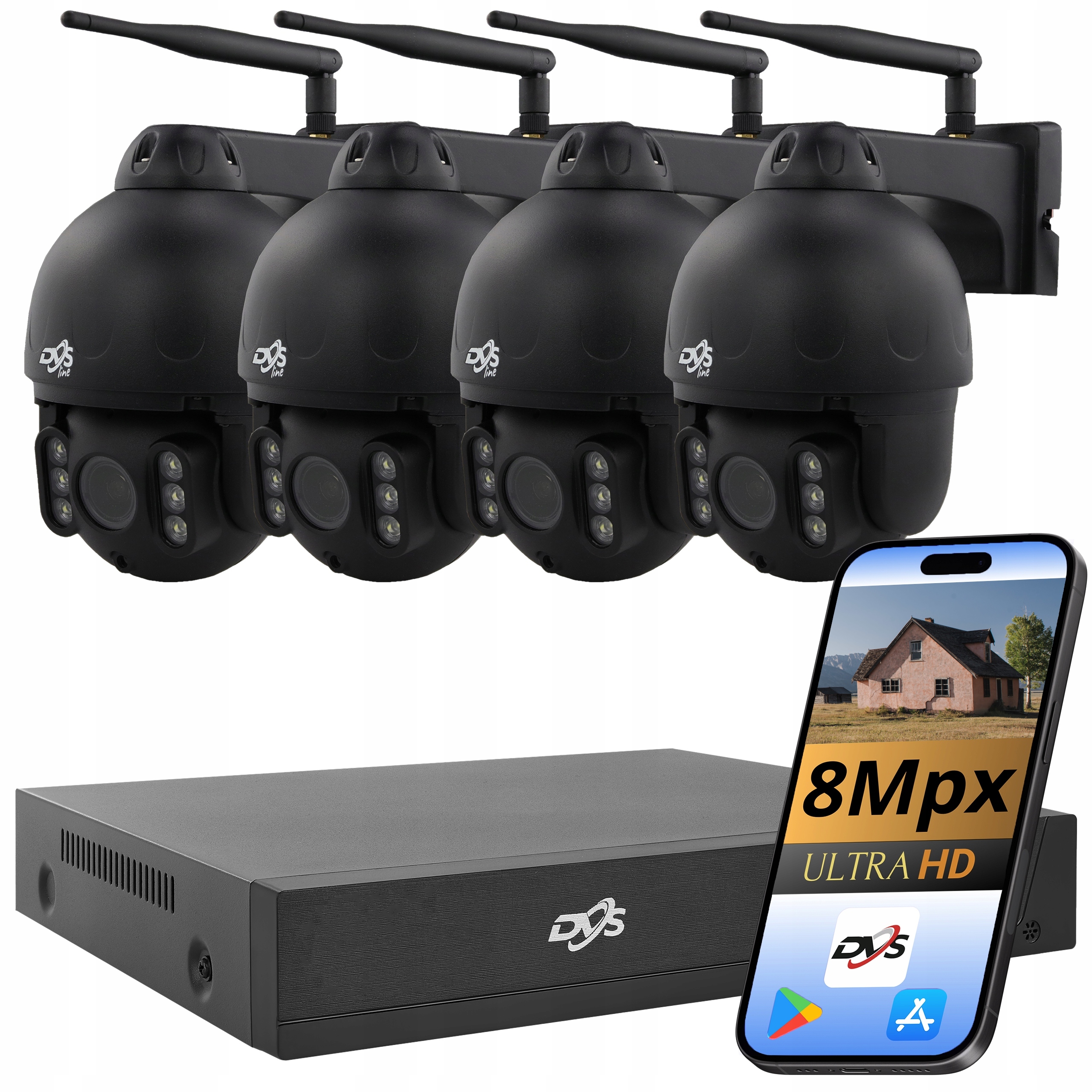 Sada 4 Kamer Wifi 8Mpx 4K Bezdrátové Otočné Kamery Dvs Monitorování