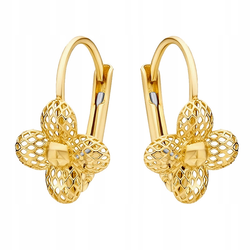Zlaté Náušnice 585 Anglické ažurové Květiny 14k