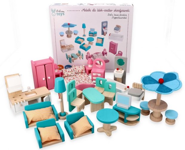 ADAM TOYS DREWNIANE MEBELKI MEBLE SKANDYNAWSKIE DLA LALEK
