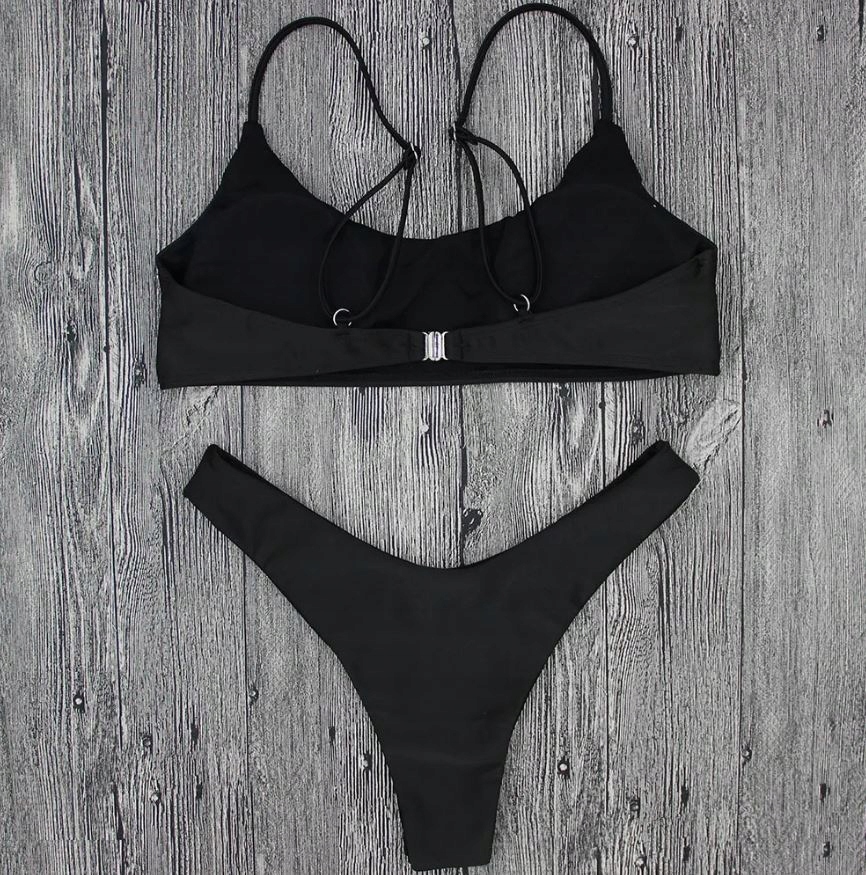 BIKINI STRÓJ KĄPIELOWY KOSTIUM CZARNY DWUCZĘŚCIOWY STRINGI MODELUJĄCY M Fason majtek stringi