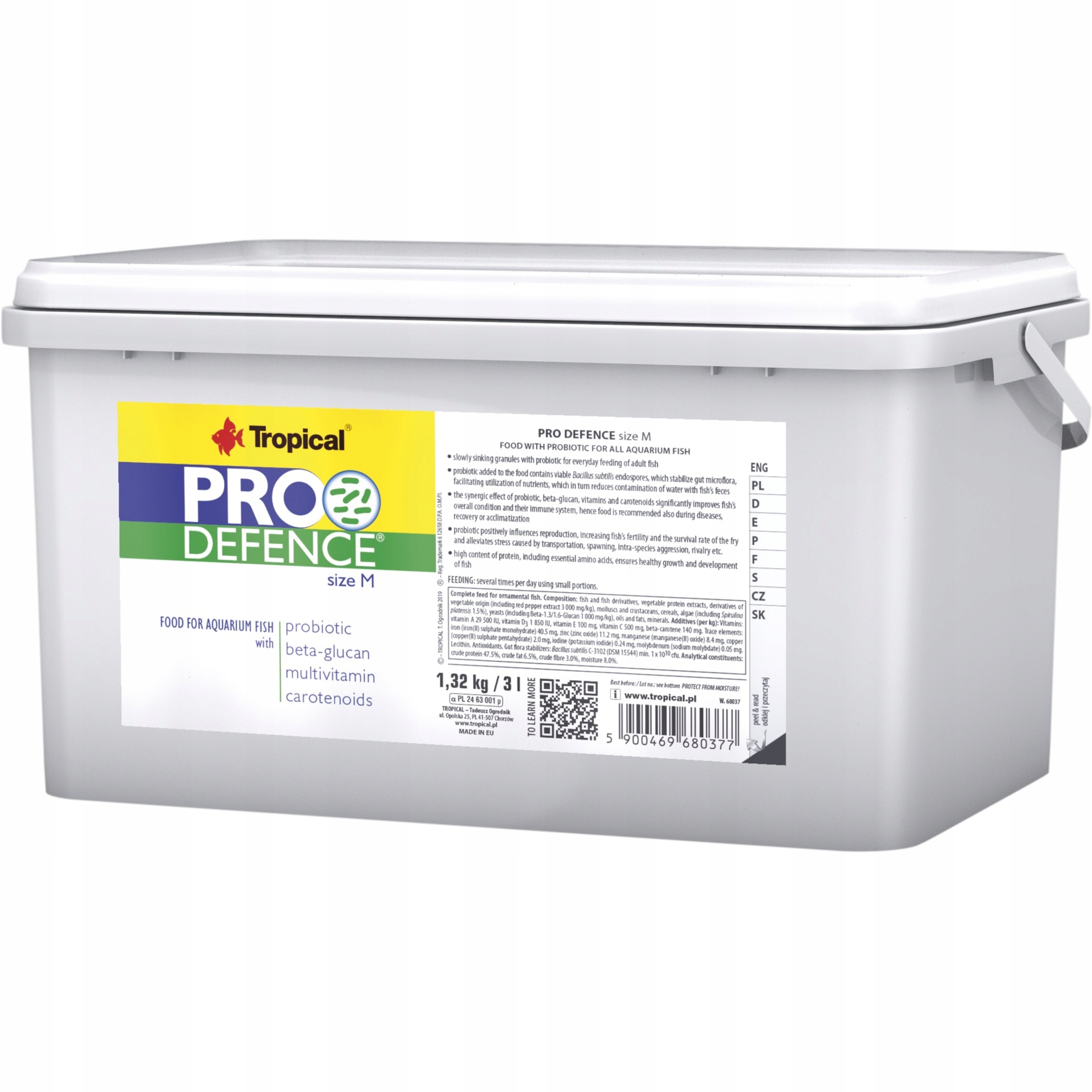 Tropical Pro Defence Size M Karma dla ryb tonący granulat z probiotykiem 3L