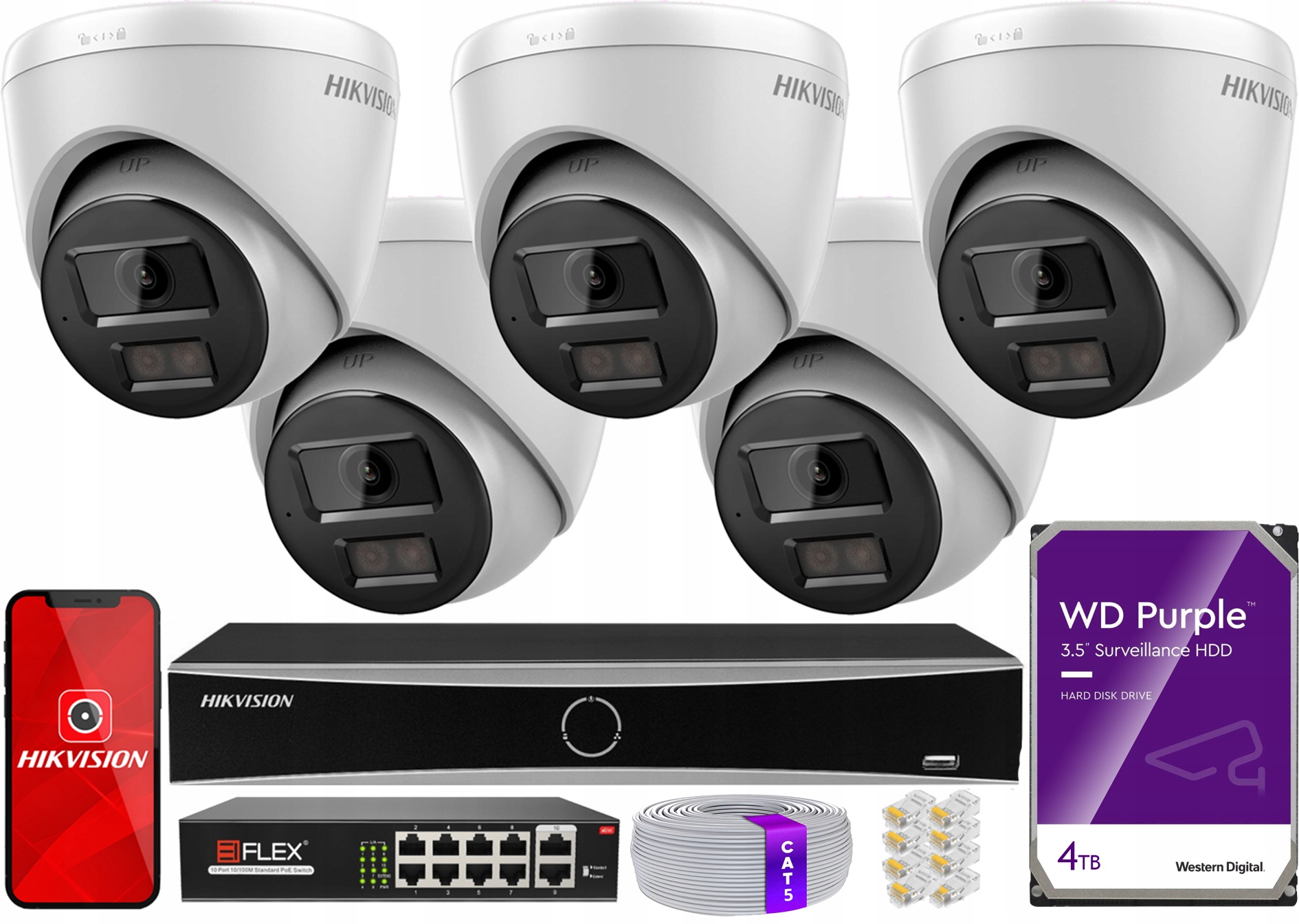 Sada na monitorovanie 5x DS-2CD1383G2-LIUF 8MPx Rekordér DS-7608NXI-K1 4TB