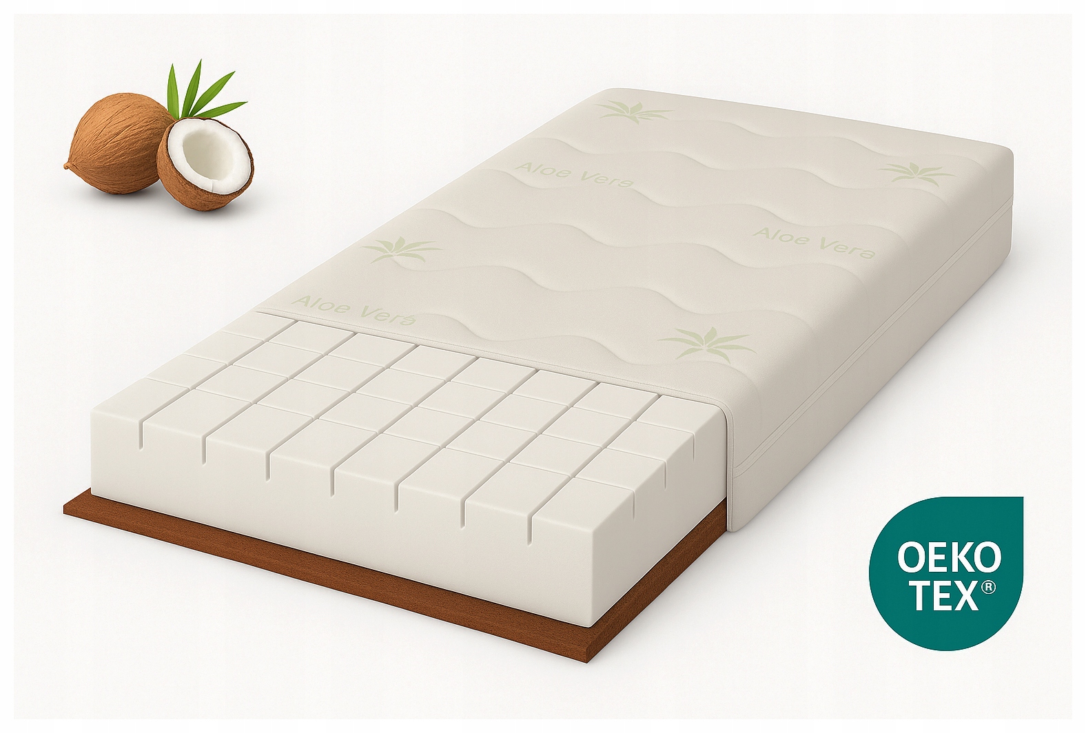 Materac Oddychający Kokos 80X190 Zielony Aloe Vera pianka średnio twardy