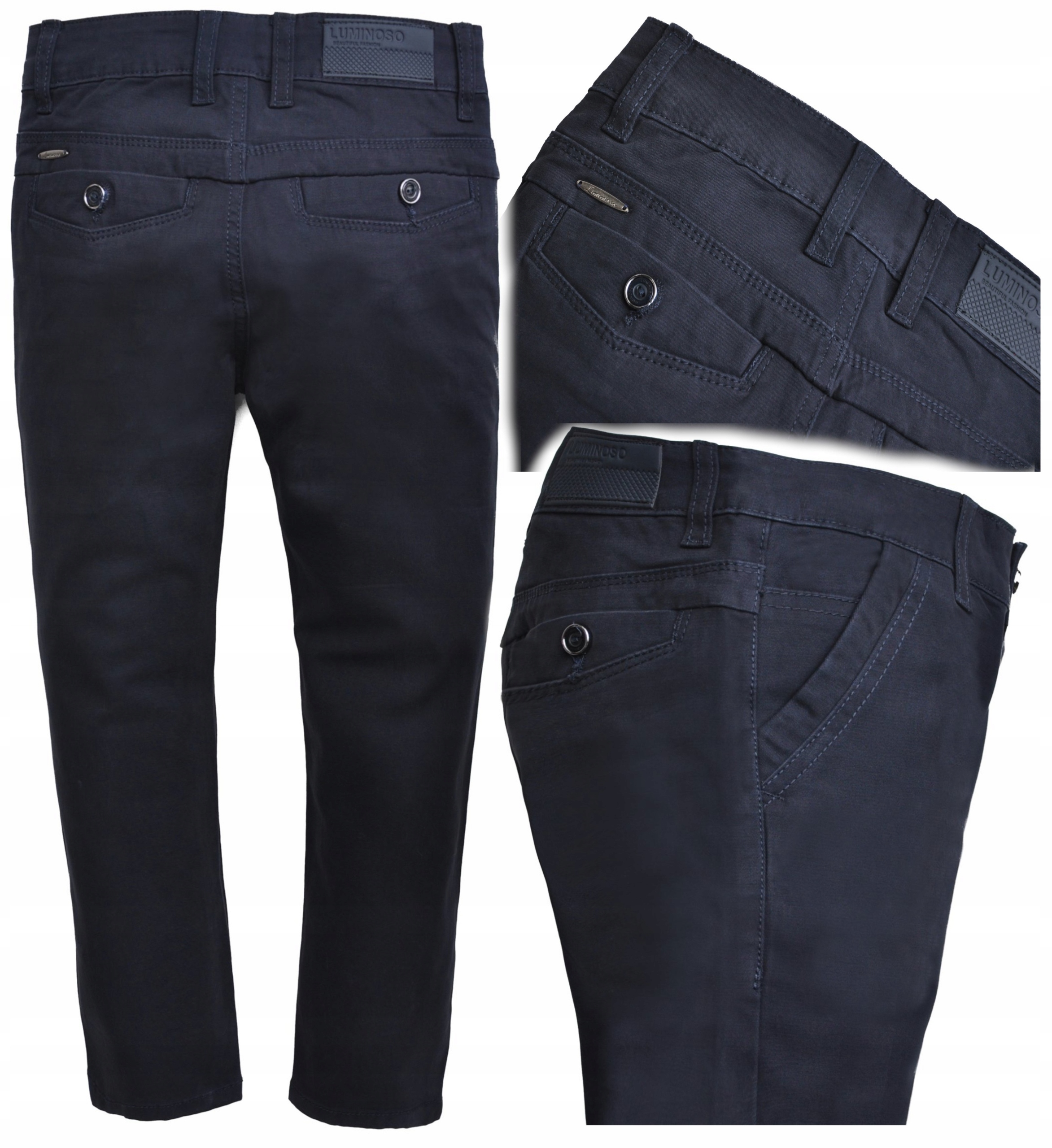 GRACE Wygodne Spodnie granat CHINOSY wizytowe eleganckie (8/9) r 128/134