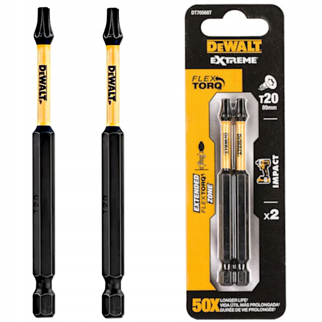 

Zestaw bitów udarowych Torx T20 89mm 2szt. DeWalt