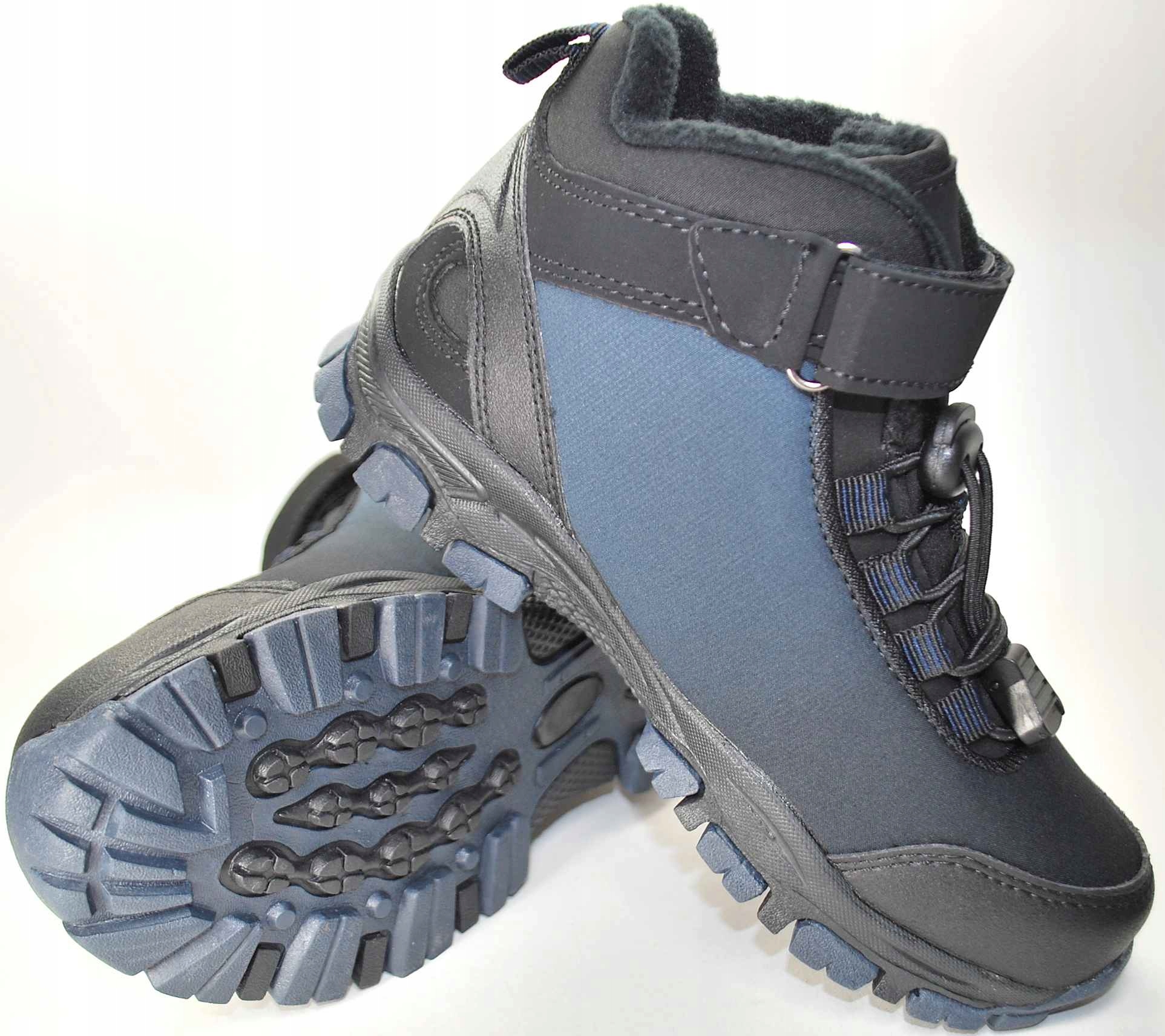 GRANATOWE ciepłe kozaki sportowe buty SOFTSHELL dla chłopca na rzep r 32 Odcień granatowy