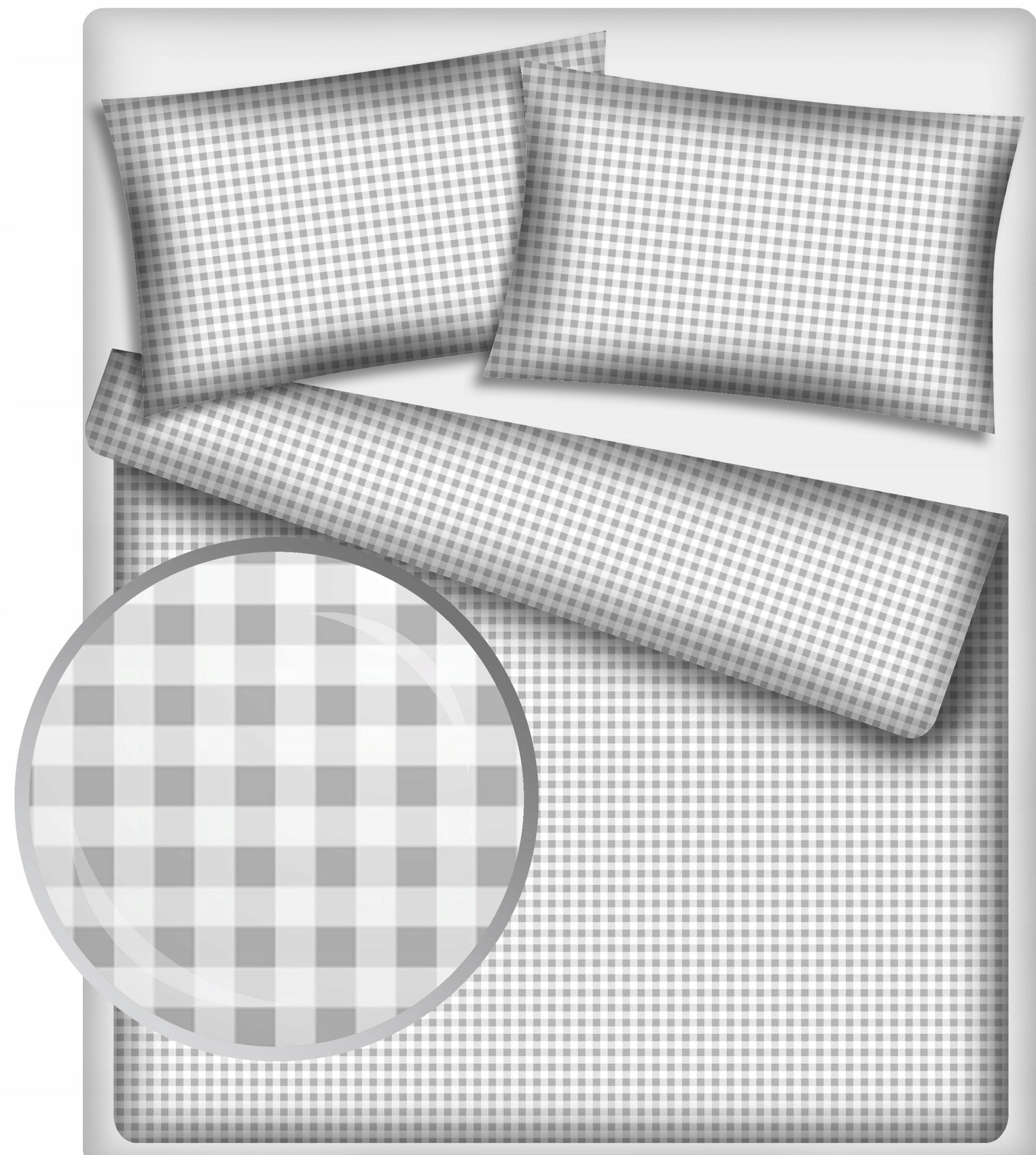 Pościel Bawełna 100% Komplet 160x200 Kratka Szara