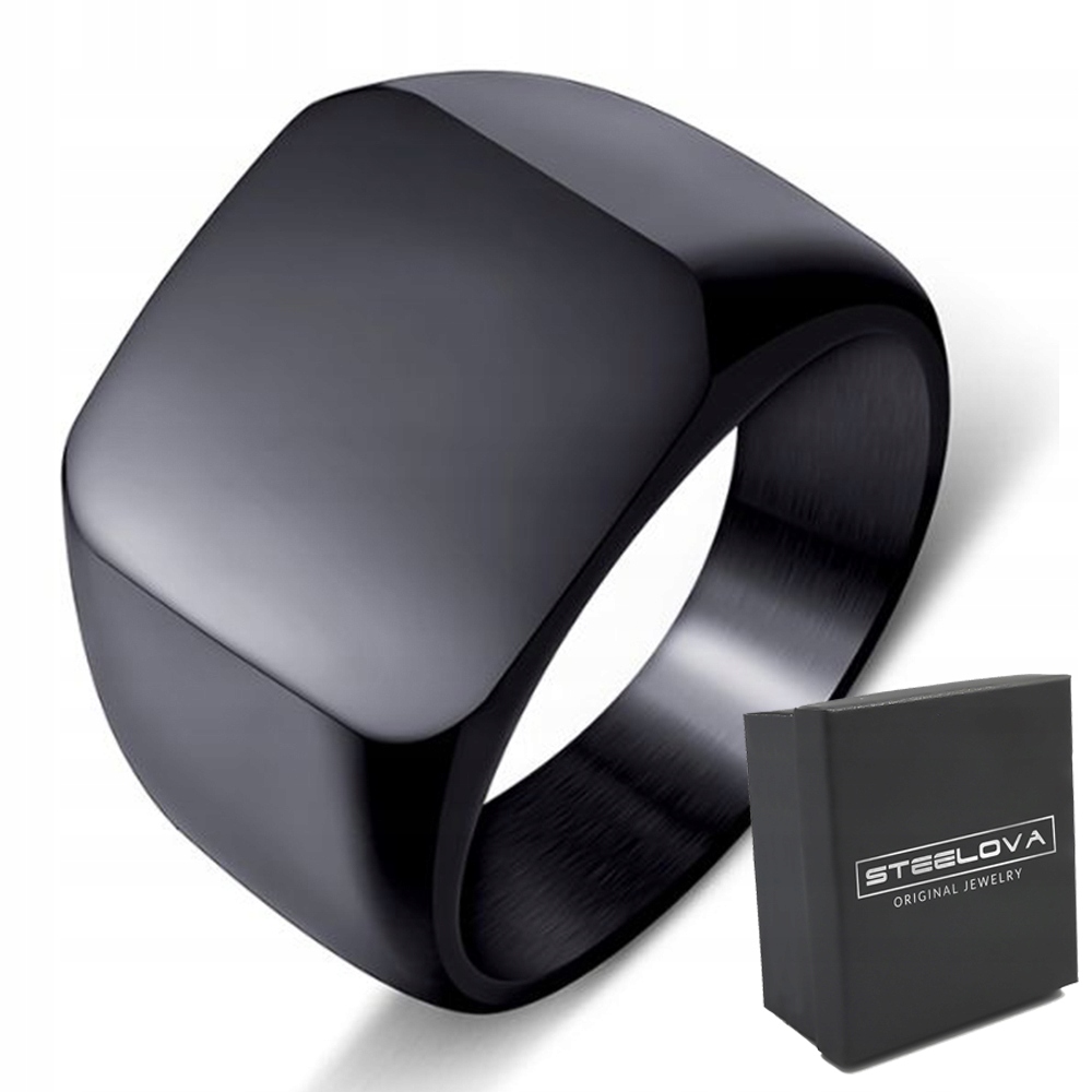 CZARNY KLASYCZNY SYGNET MĘSKI STAL 316L R.25